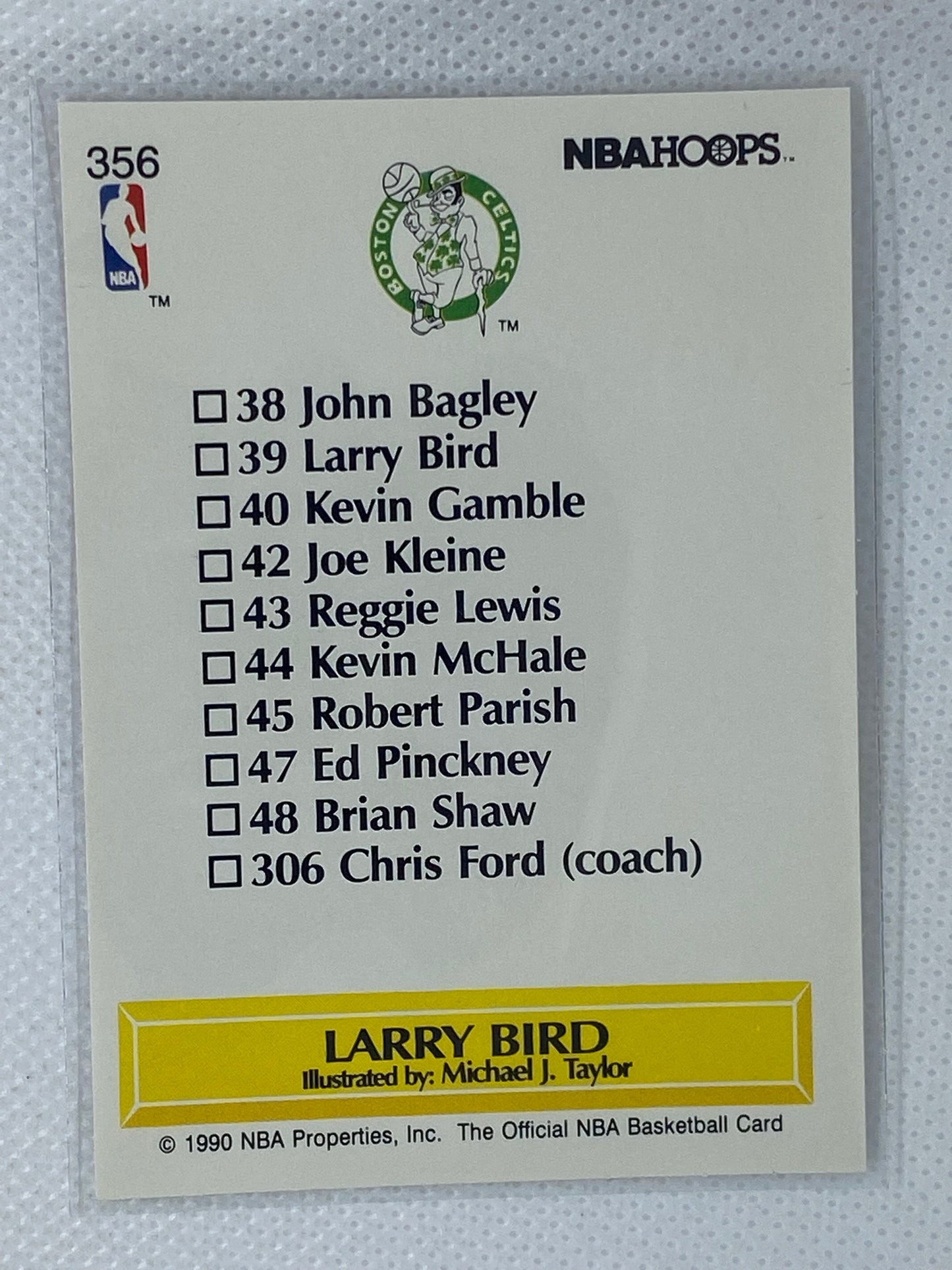 1990-91 NBA HOOPS Larry Bird Illustration Checklist Card #356