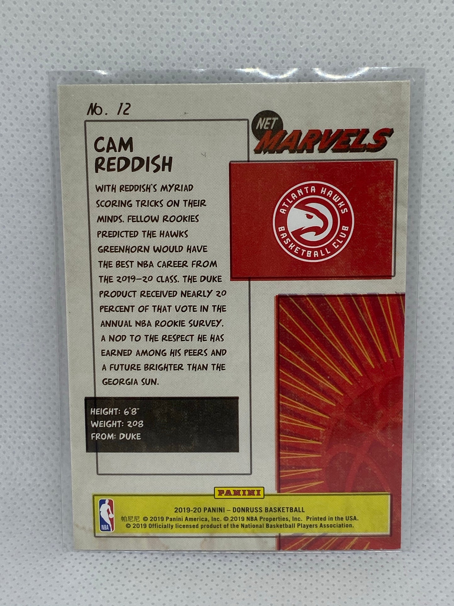 2019-20 Panini Donruss Cam Reddish Rookie Card Net Marvels Insert #12 Atlanta Hawks