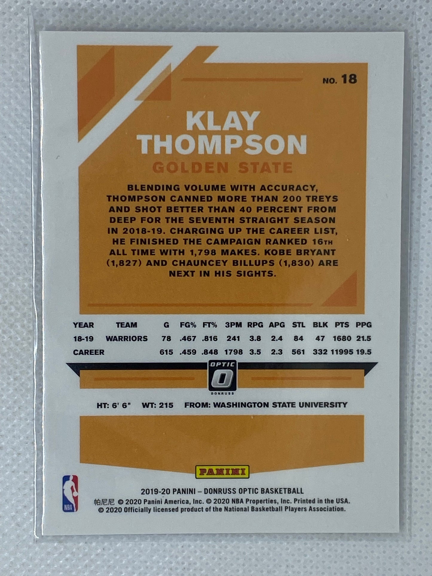 2019-20 Donruss Optic Base Klay Thompson - Golden State Warriors #18