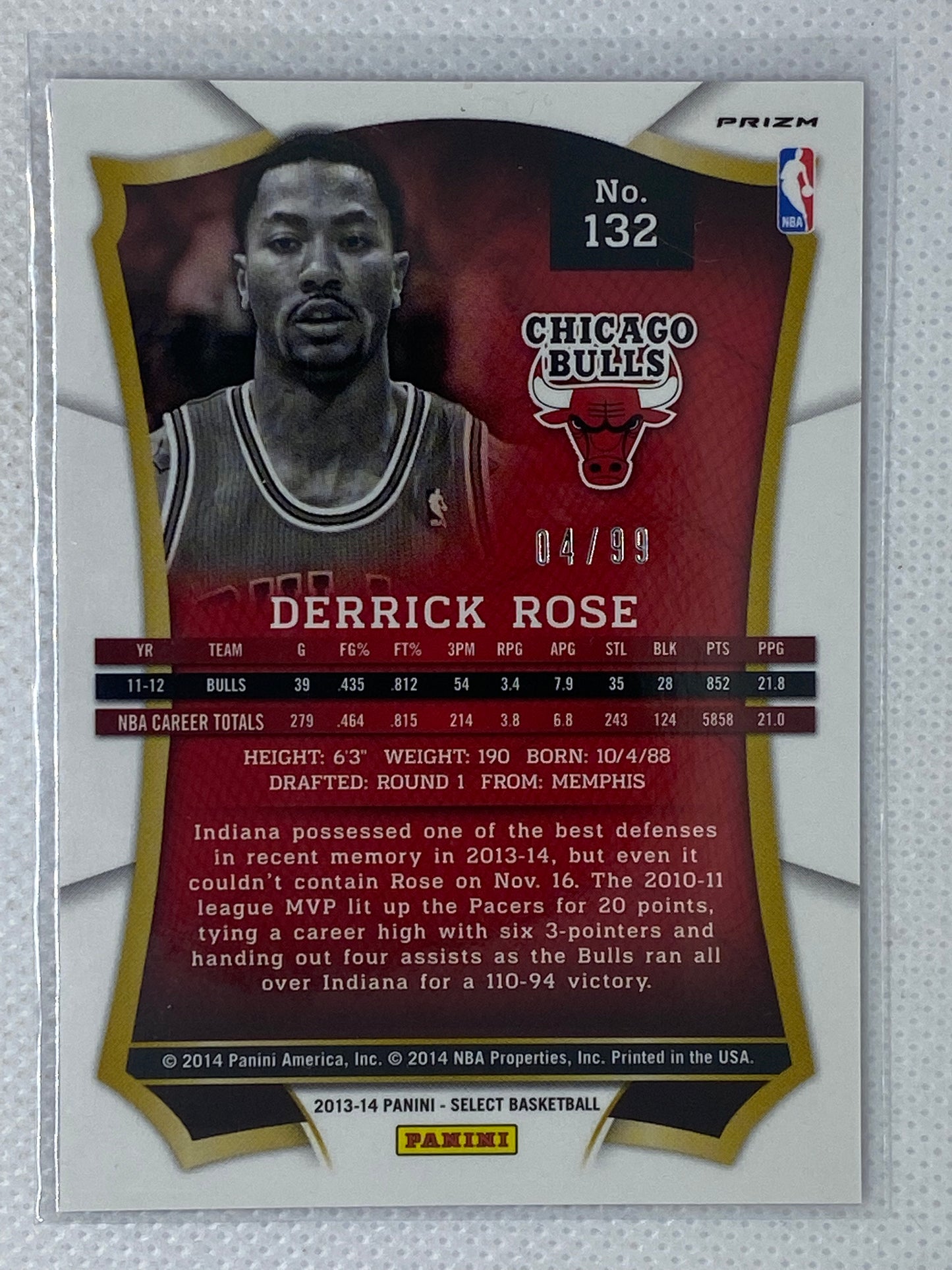 2013-14 Panini Select Purple Pulsar Base #132 Derrick Rose /99 Chicago Bulls