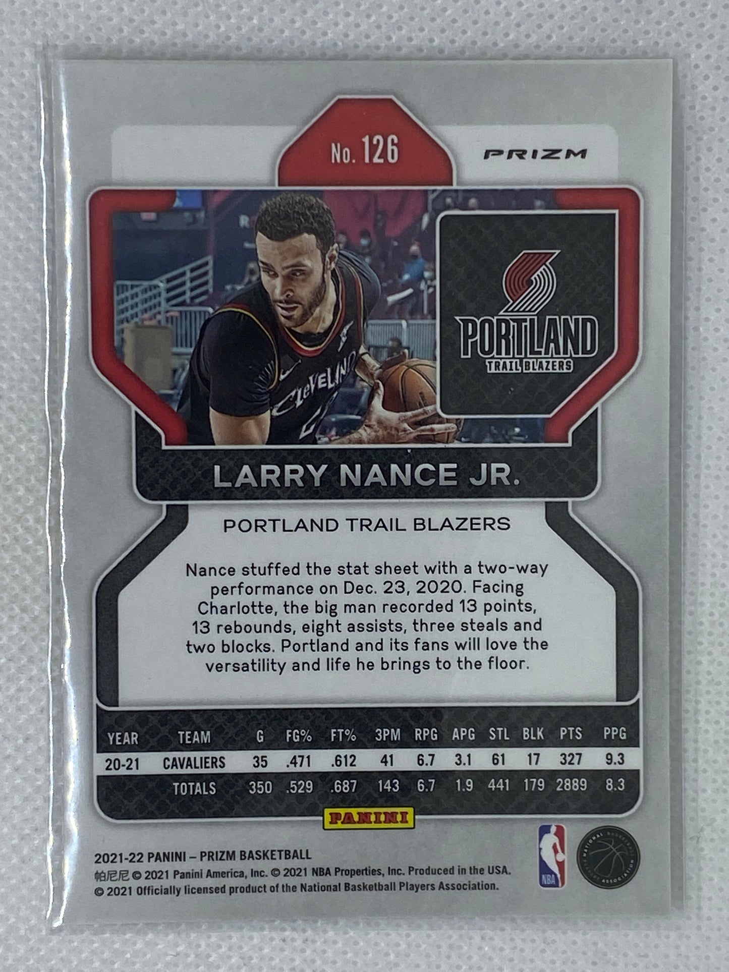 2021-22 Prizm NBA Portland Trail Blazers Larry Nance Jr Cracked Ice #126