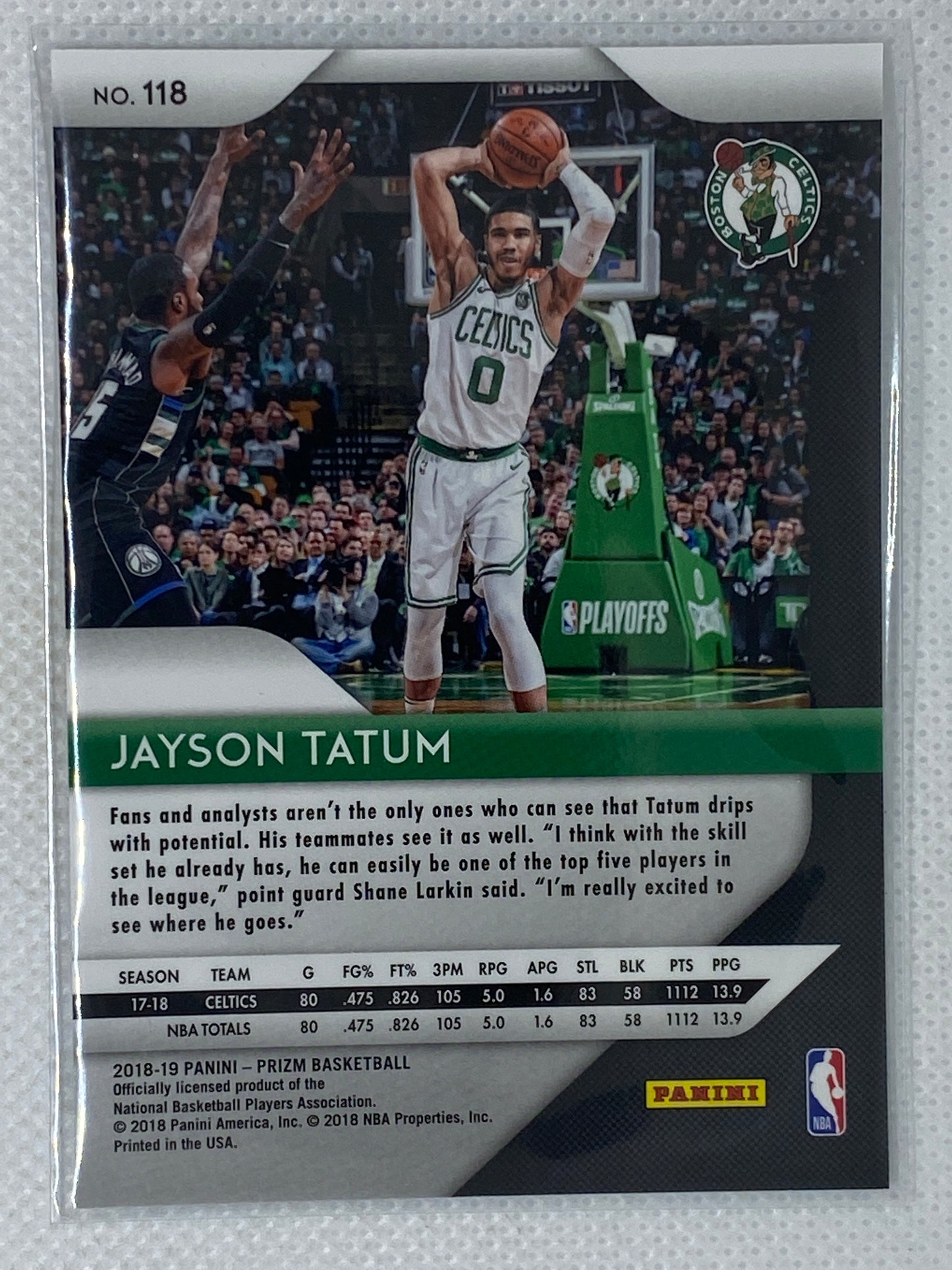 2018-19 Panini Prizm #118 Jayson Tatum Boston Celtics Second Year