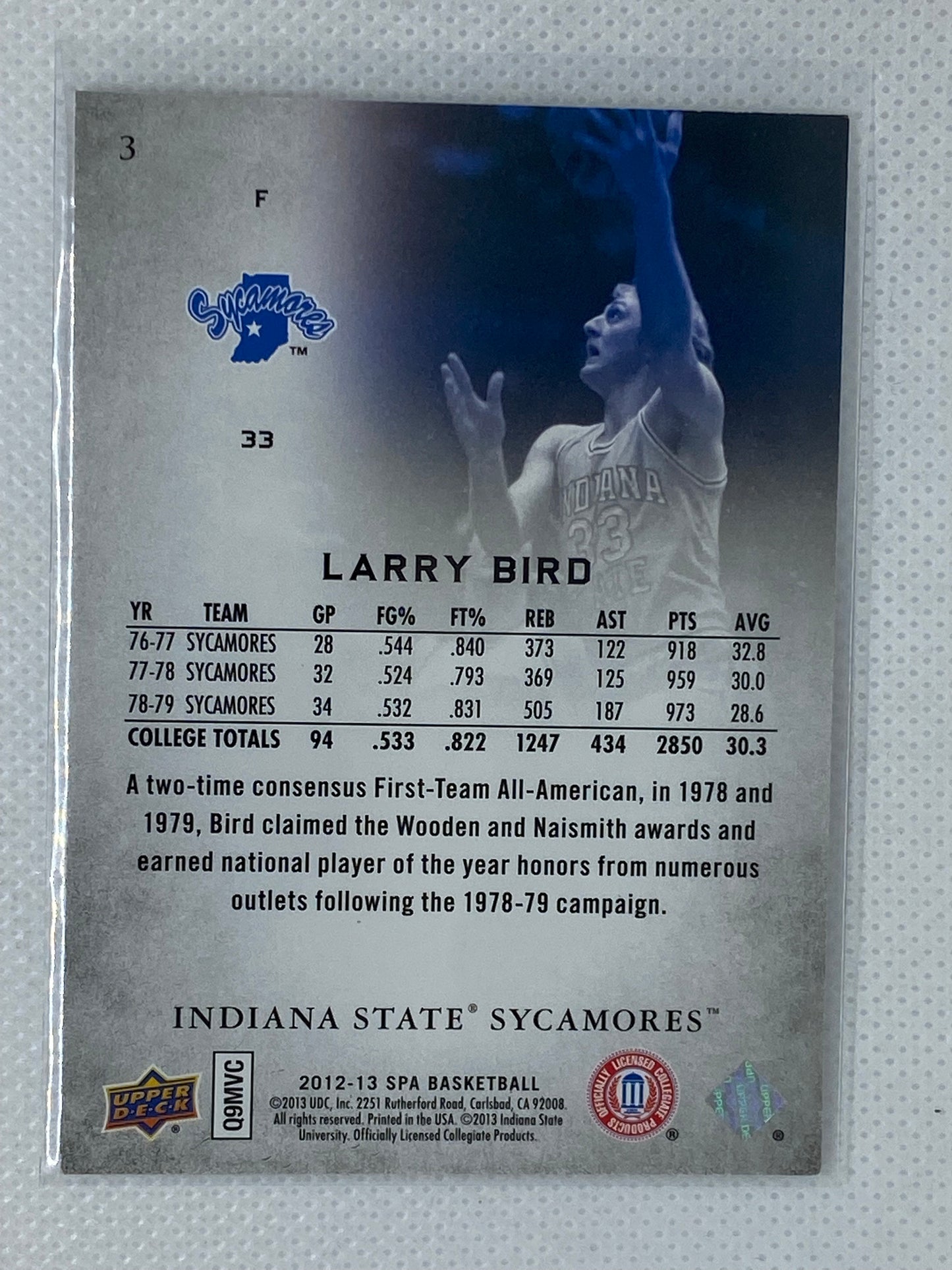 2012-13 Upper Deck SP Basketball LARRY BIRD #3 Indiana