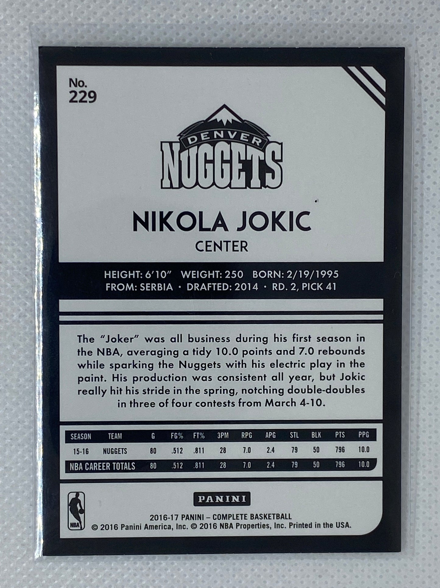 2016-17 Panini Complete Basketball Silver Nikola Jokic #229 Denver Nuggets