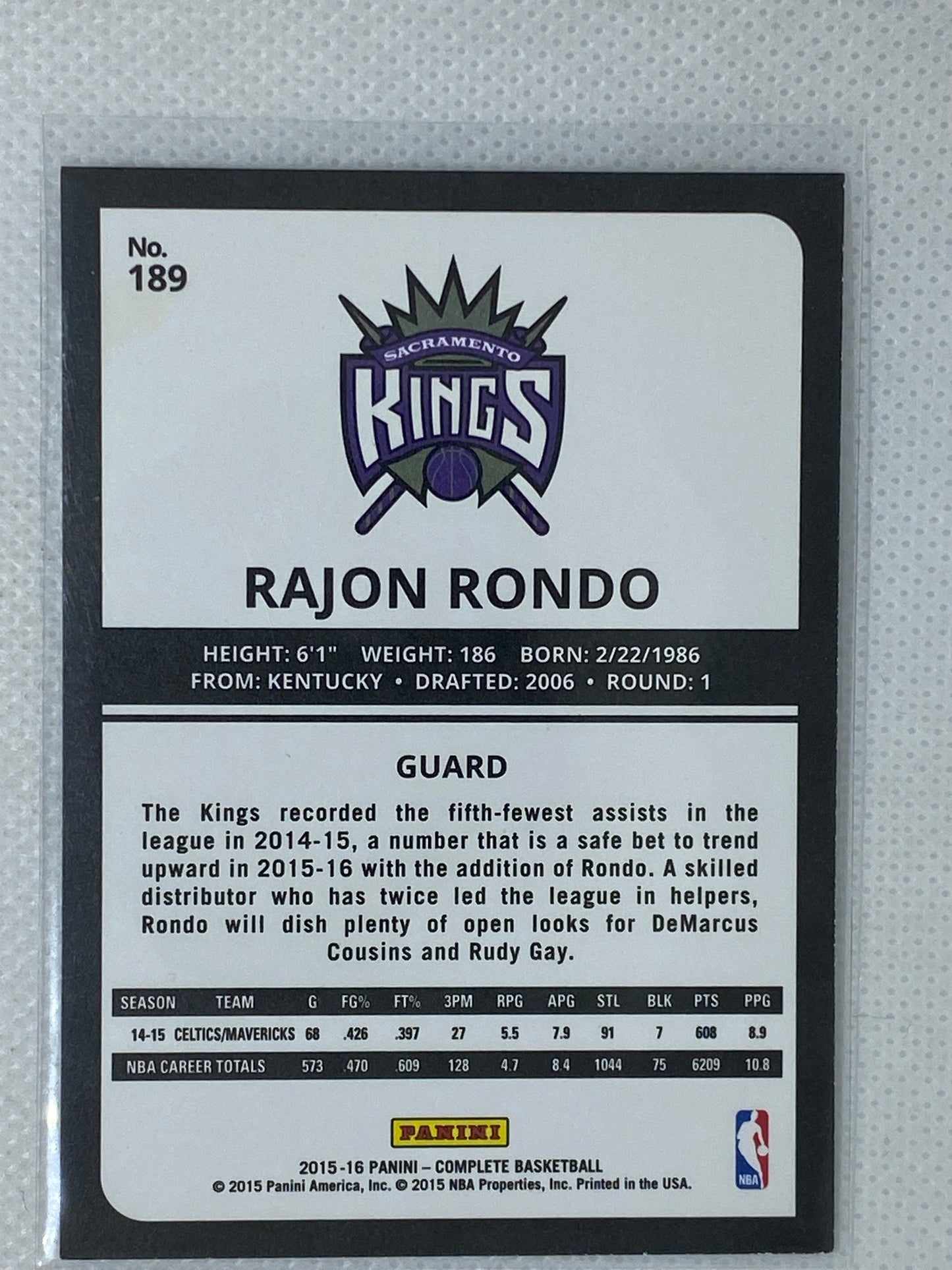 2015-16 Panini Complete Basketball Silver #189 Rajon Rondo Sacramento Kings