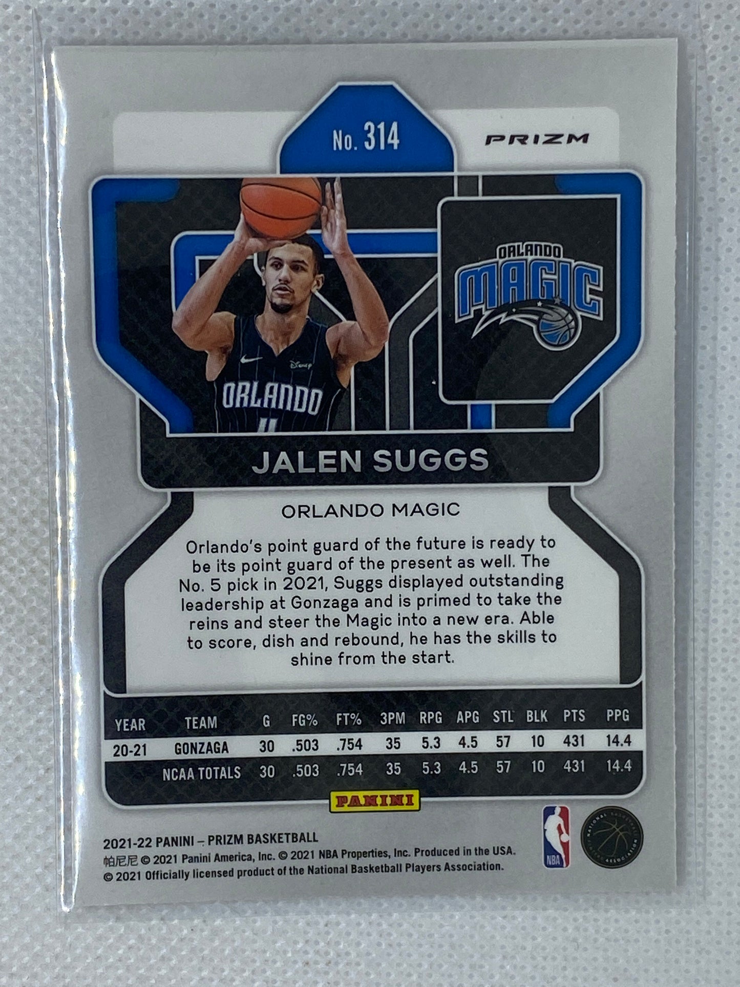 2021-22 Panini Prizm Jalen Suggs RC Silver Prizm #314 Orlando Magic