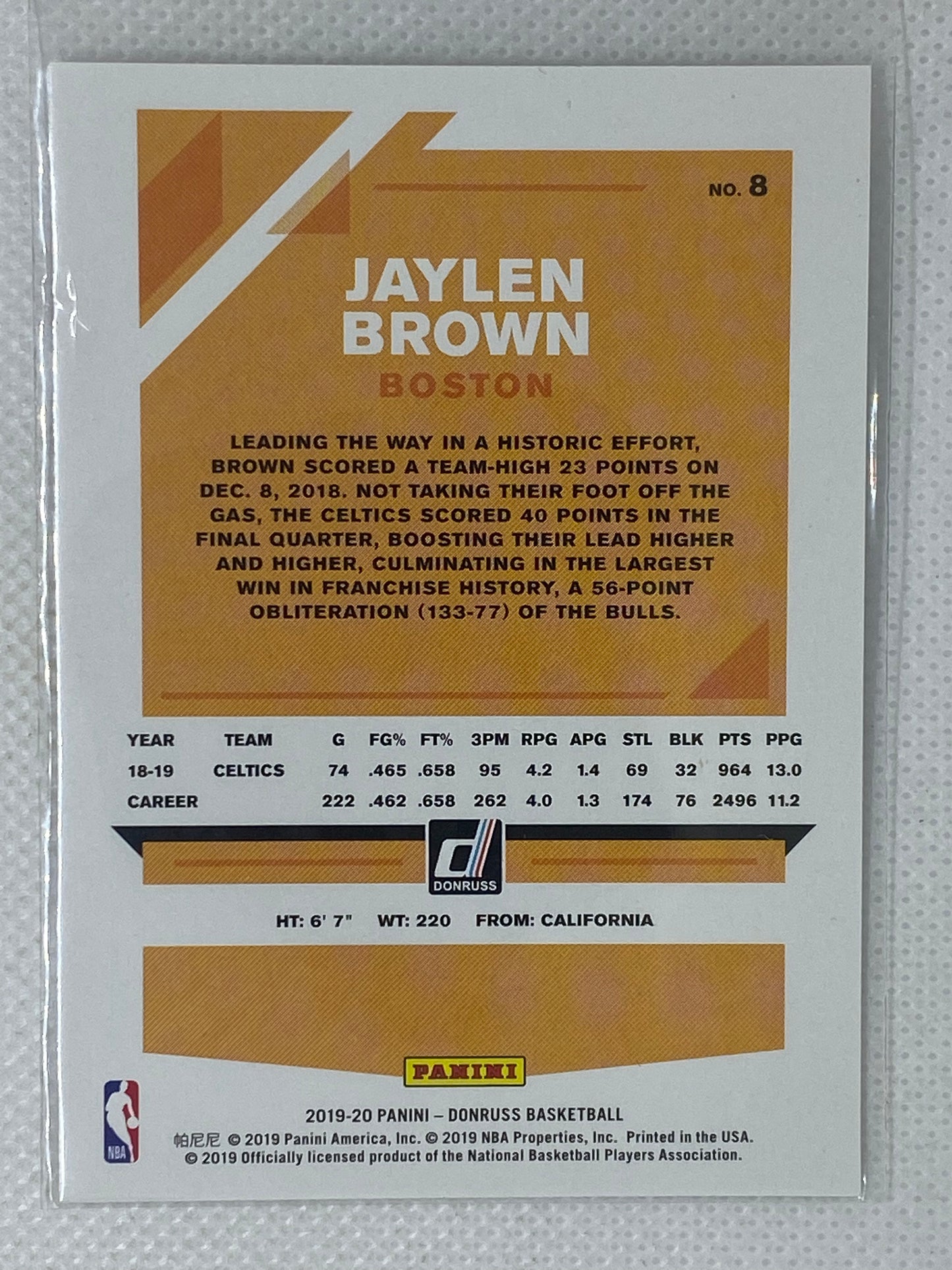 2019-20 Donruss Base #8 Jaylen Brown - Boston Celtics