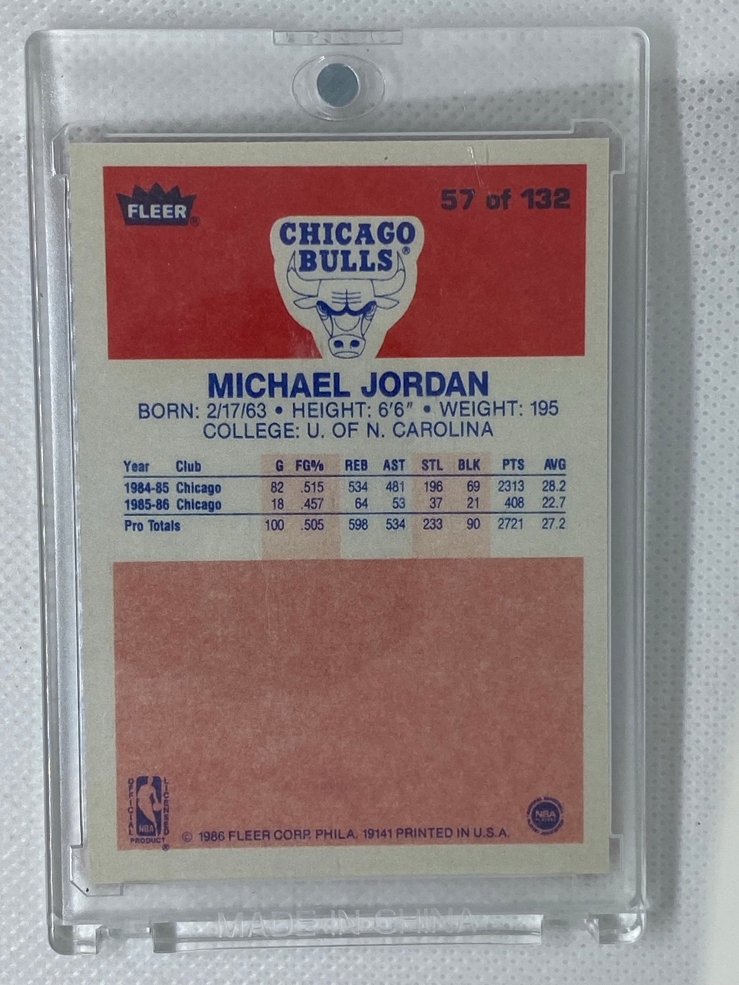 1986-87 Fleer Michael Jordan 57 of 132 Rookie REPRINT