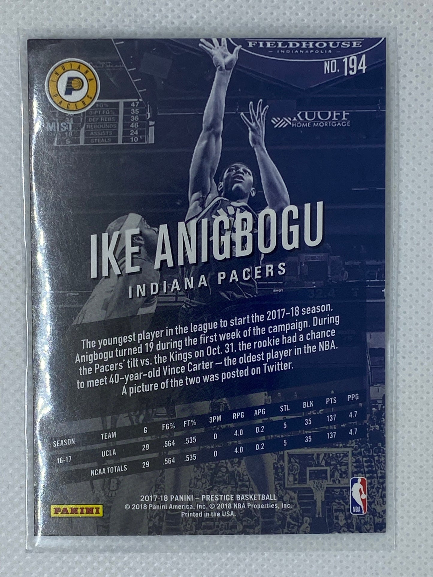 2017-18 Panini Prestige Rookies Rain Ike Anigbogu #194 Rookie