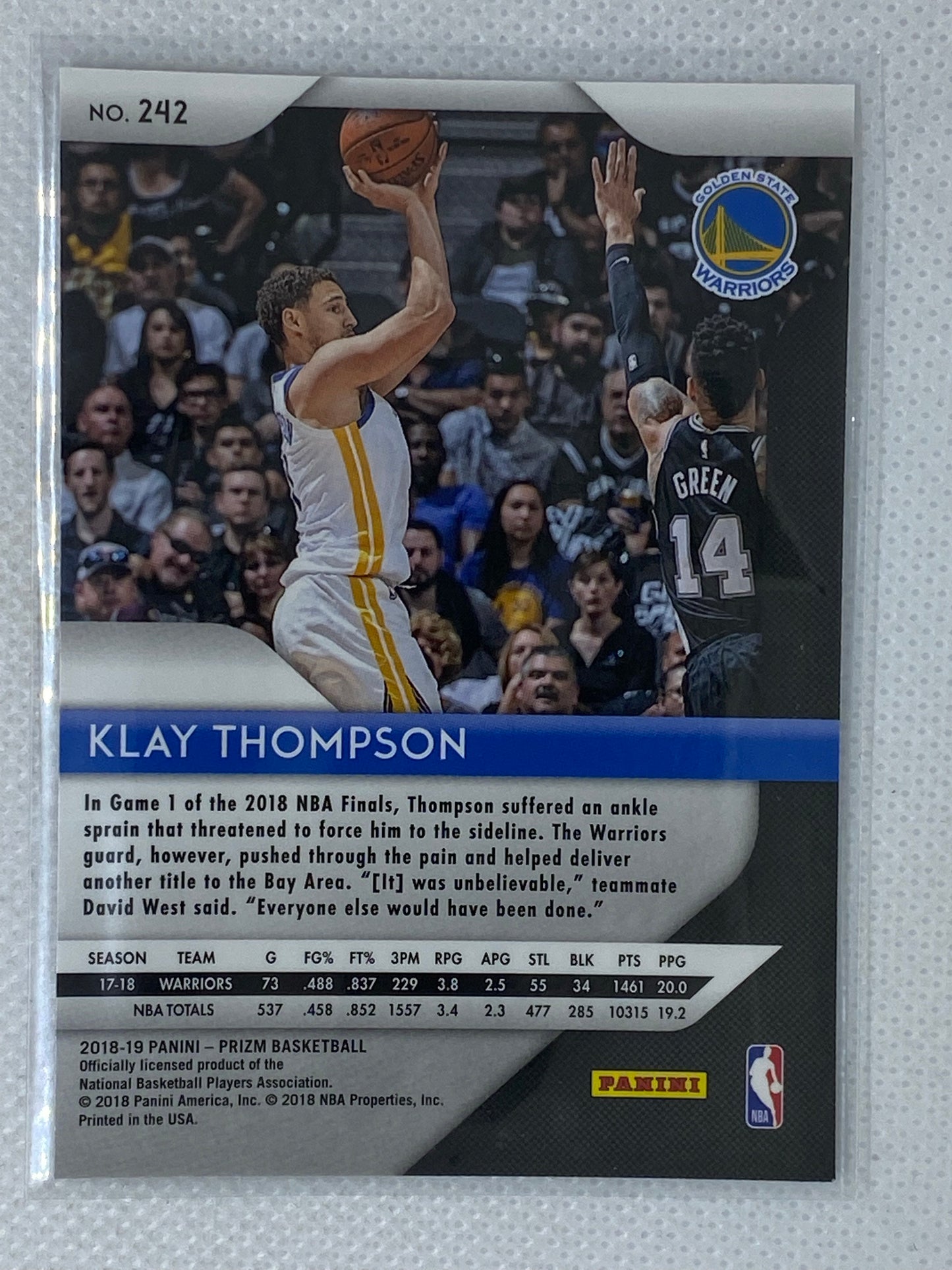 2018-19 Panini Prizm Base #242 Klay Thompson Golden State Warriors