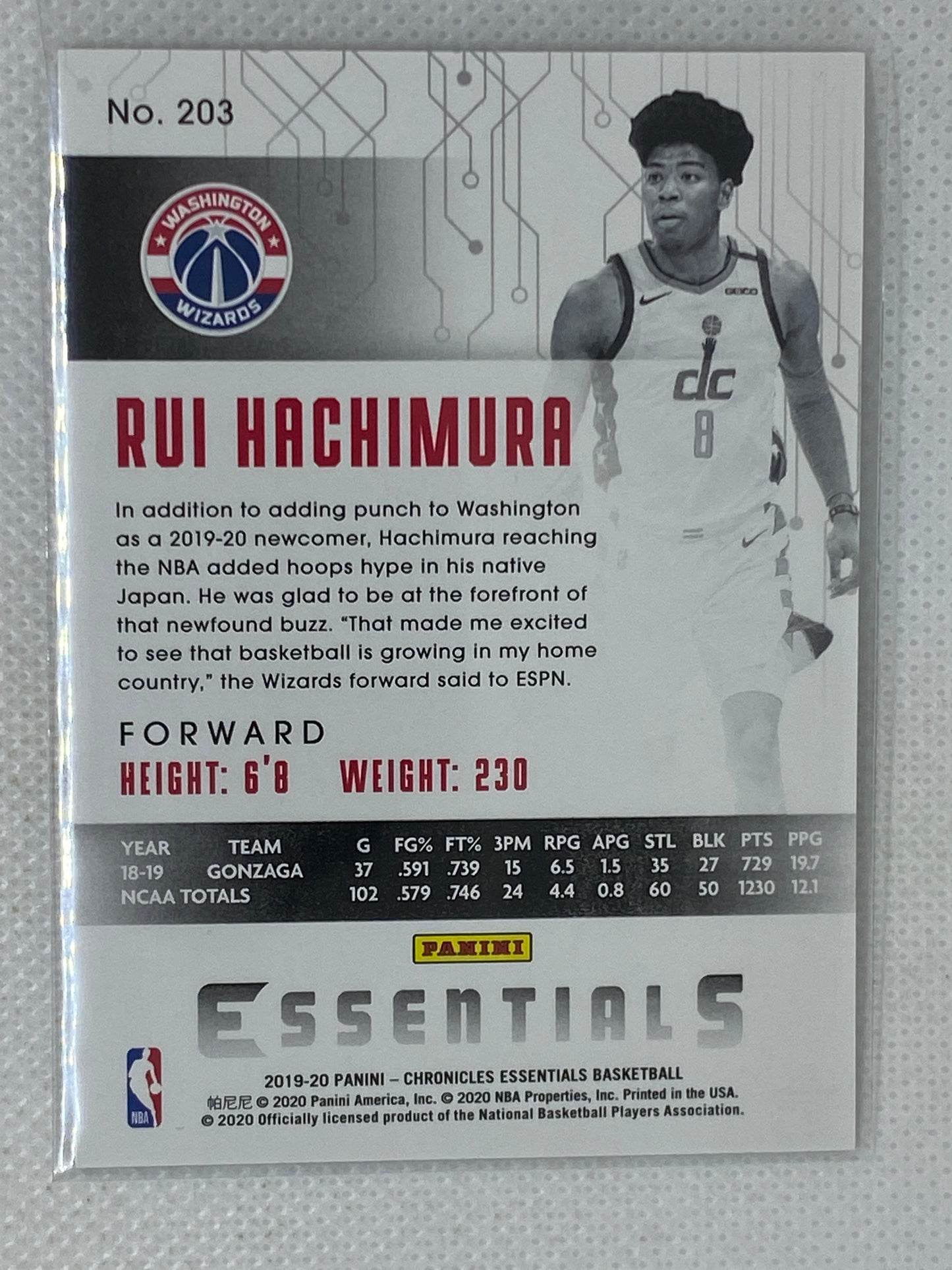 2019-20 Panini Chronicles Essentials Green Rui Hachimura #203 Rookie RC