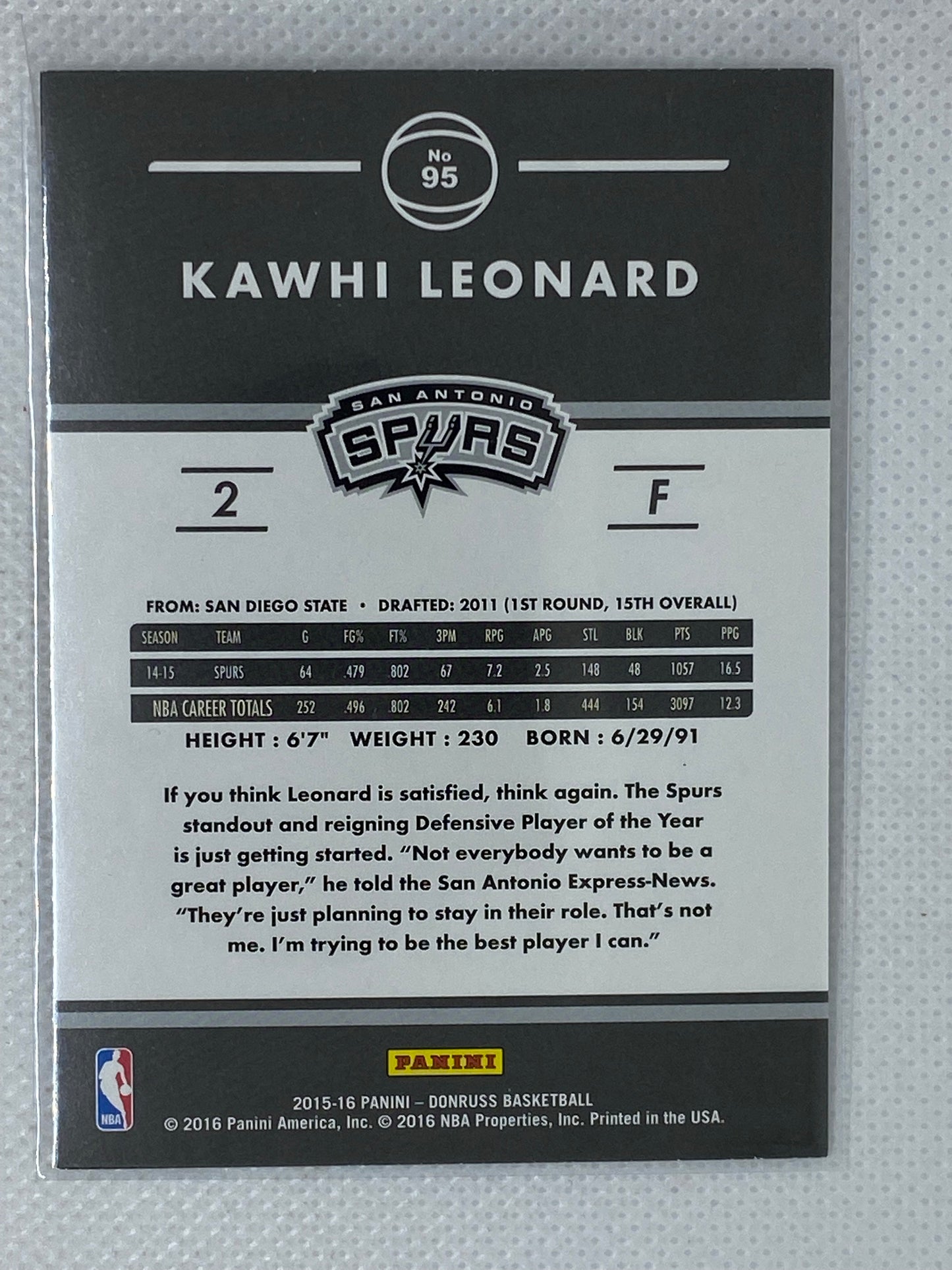 2015-16 Panini Donruss Kawhi Leonard #95