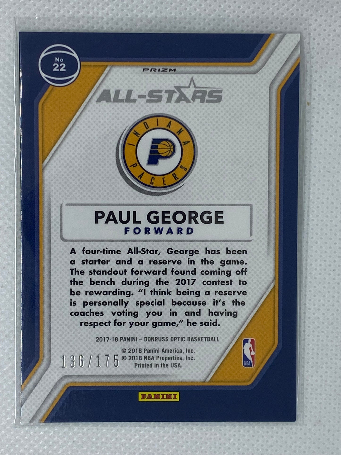 2018-19 Panini Optic Green All Stars Paul George /175 Pacers #22