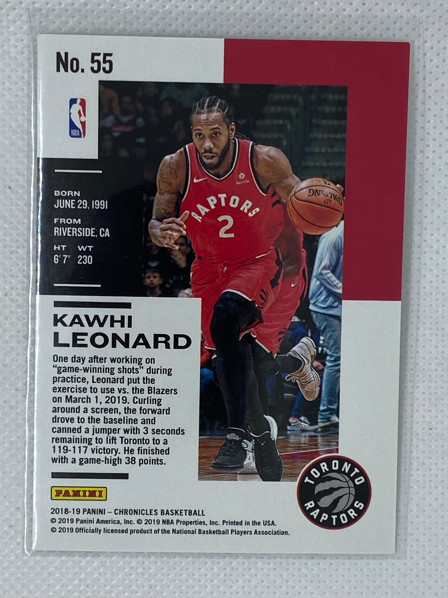 2018-19 Panini Chronicles #55 Kawhi Leonard - Toronto Raptors