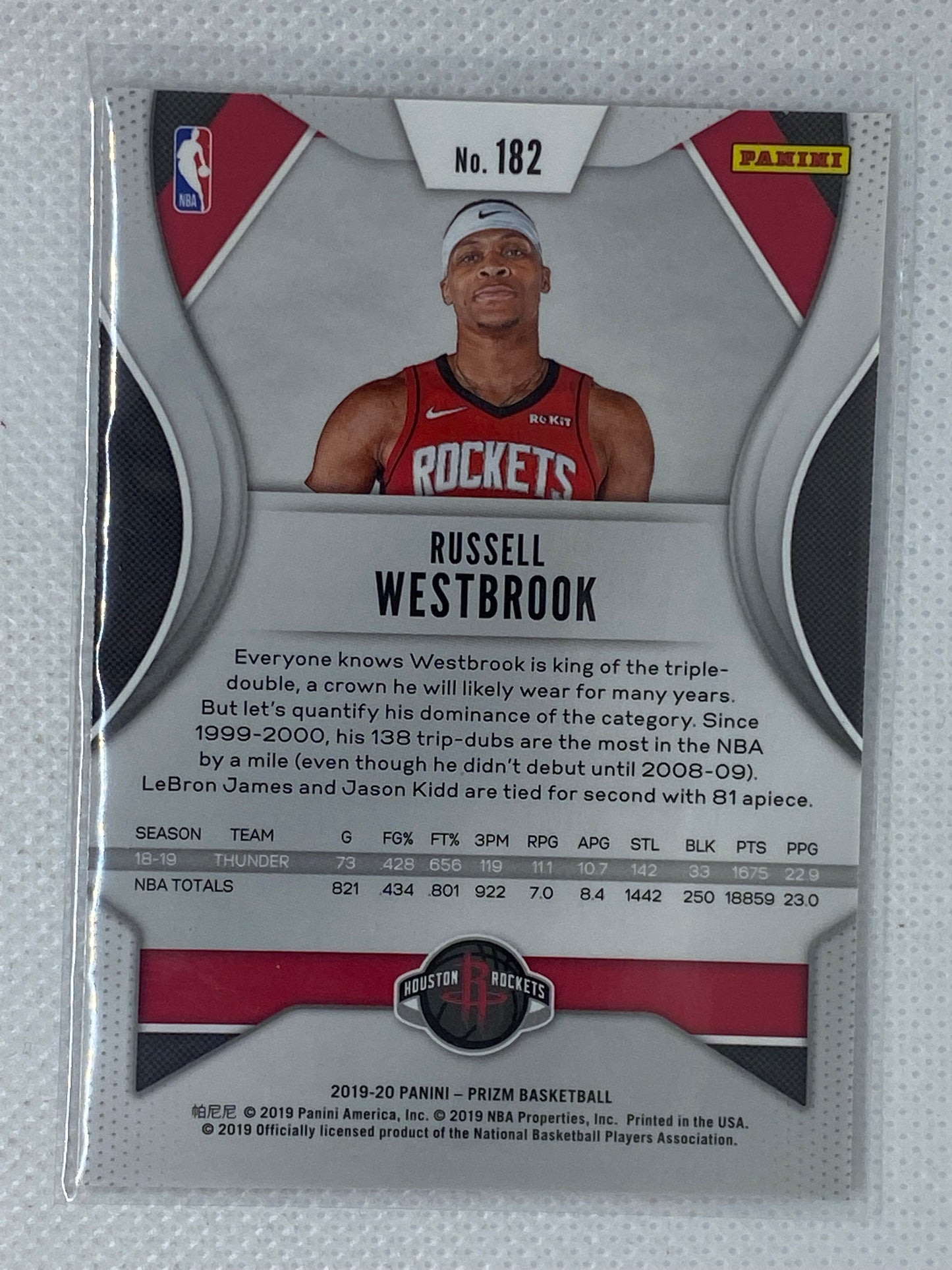 2019-20 Panini Prizm #182 Russell Westbrook Base