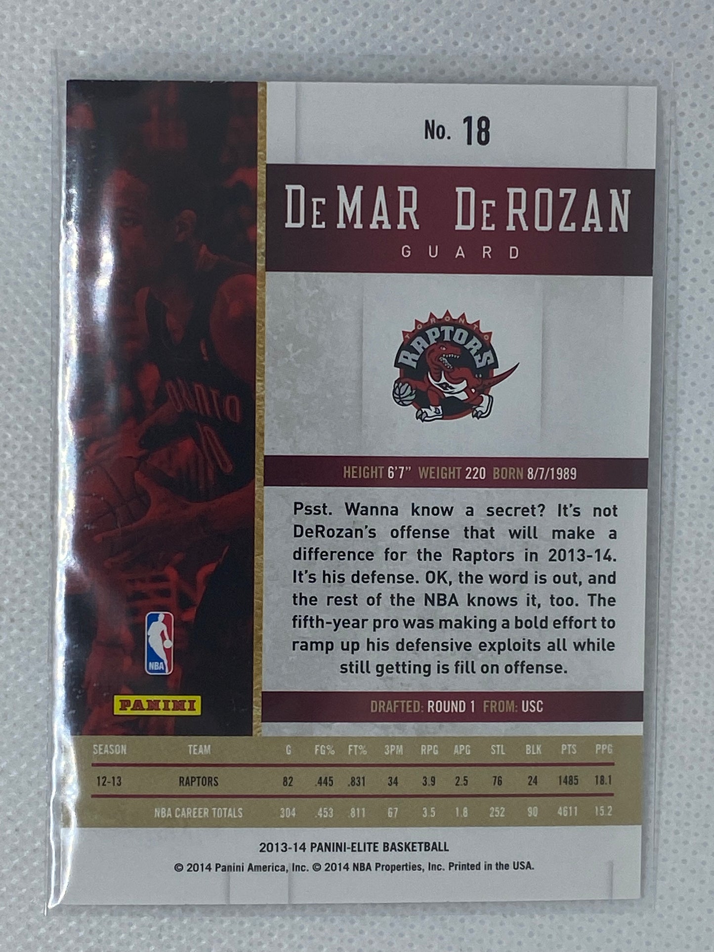 2013-14 Elite Toronto Raptors Basketball Card #18 DeMar DeRozan