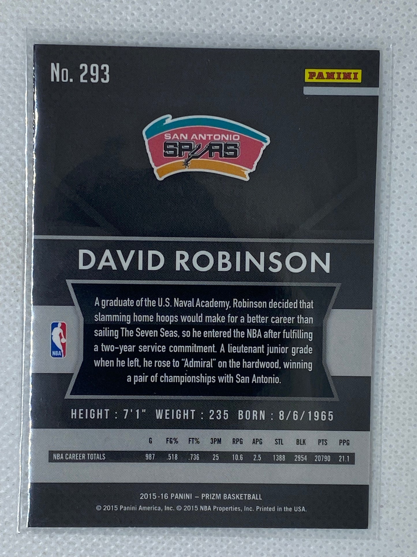 2015-16 Panini Prizm NBA Basketball David Robinson San Antonio Spurs Base #293