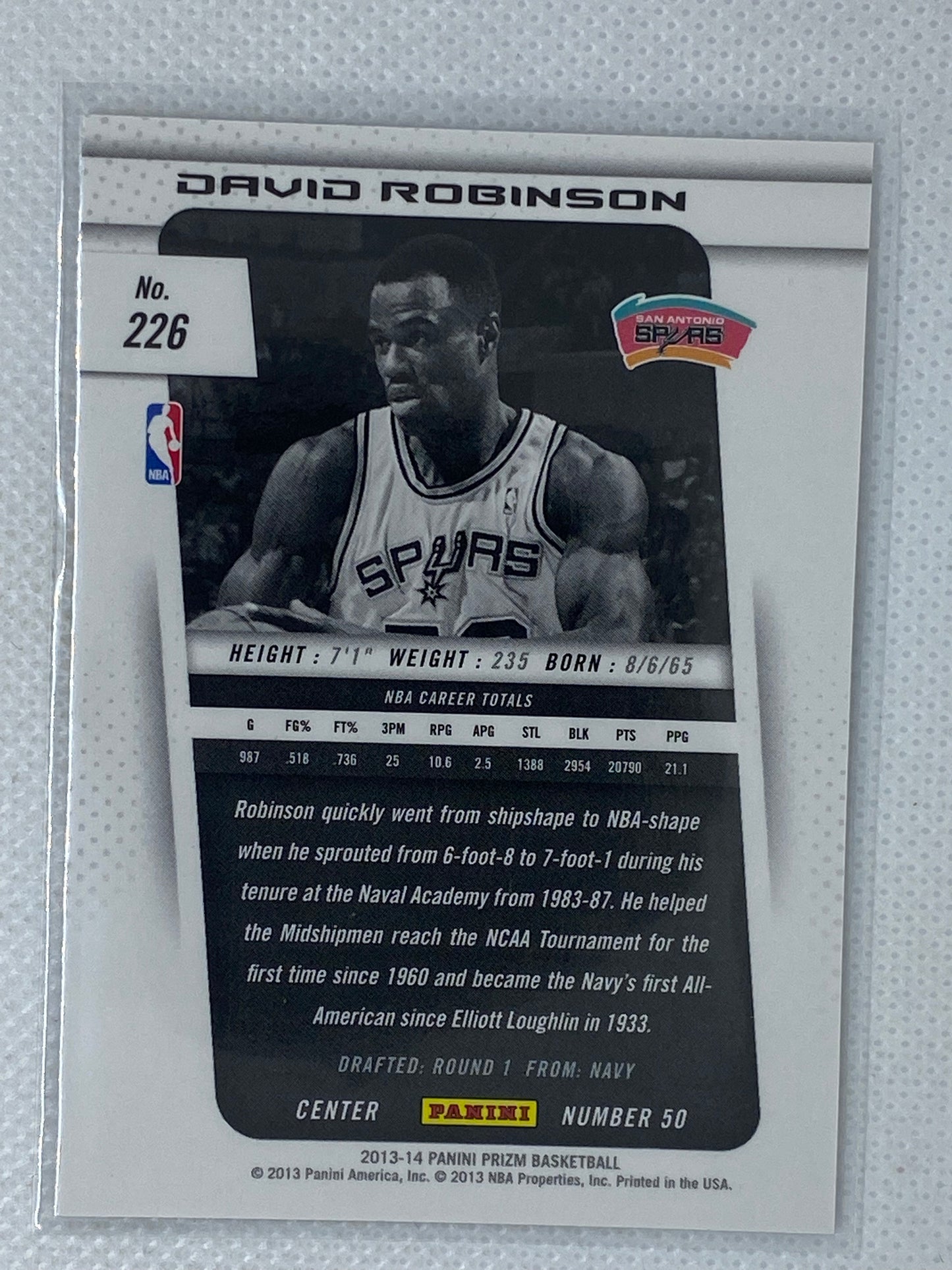 2013-14 Panini Prizm David Robinson Base Card #226 San Antonio Spurs