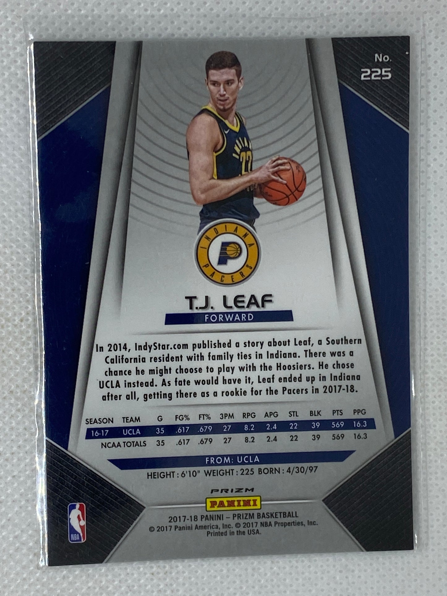 2017-18 Panini Prizm TJ Leaf Rookie RC Silver Prizm Refractor #225 Pacers