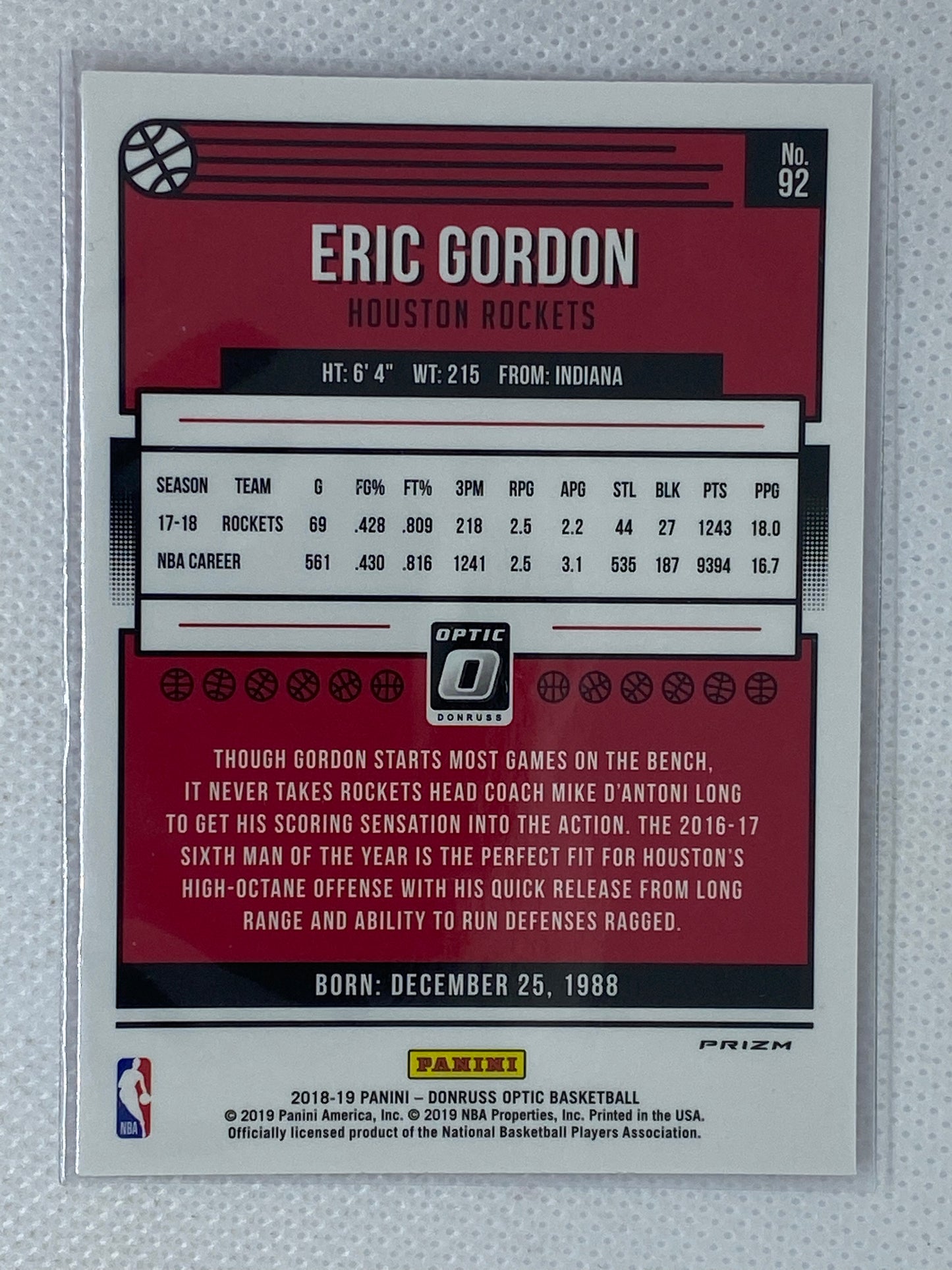 2018-19 Panini Donruss Optic Hyper Pink #92 Eric Gordon