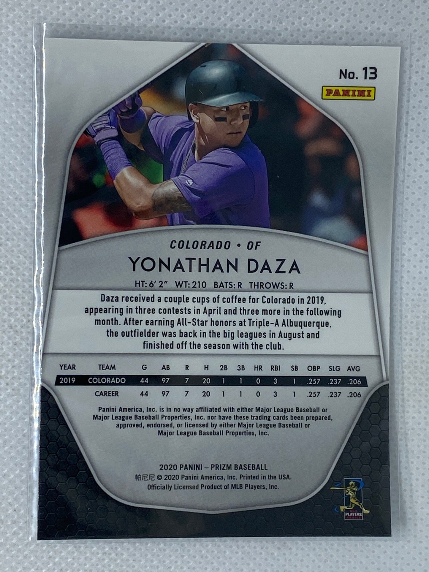 2020 Panini Prizm Yonathan Daza RC Rookie #13