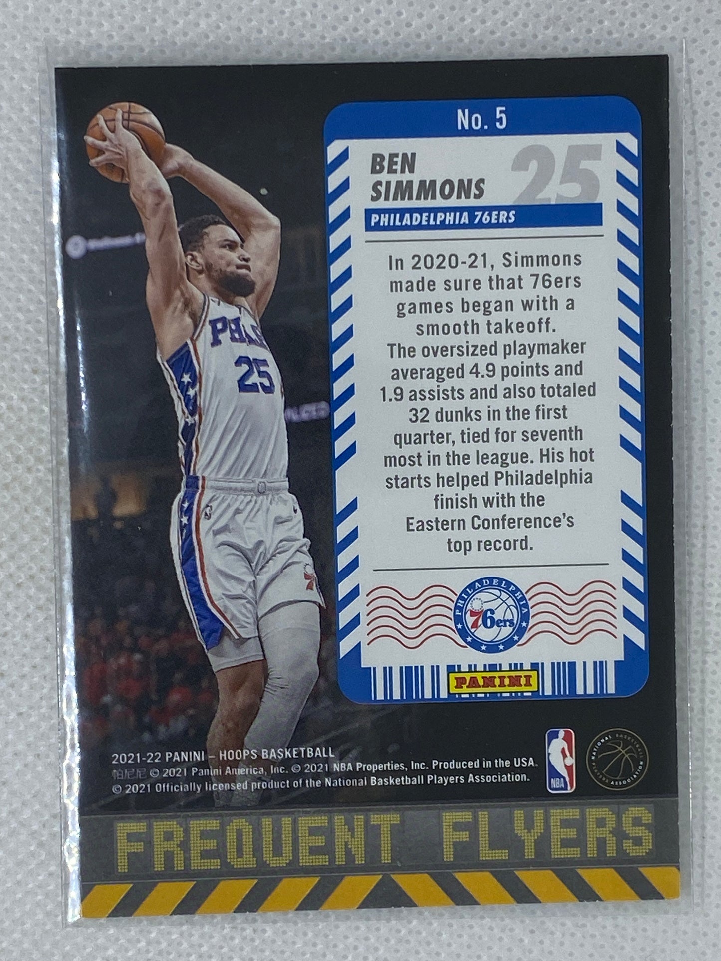 2021-22 Panini NBA Hoops Winter Ben Simmons Frequent Flyers Gold Letters #5