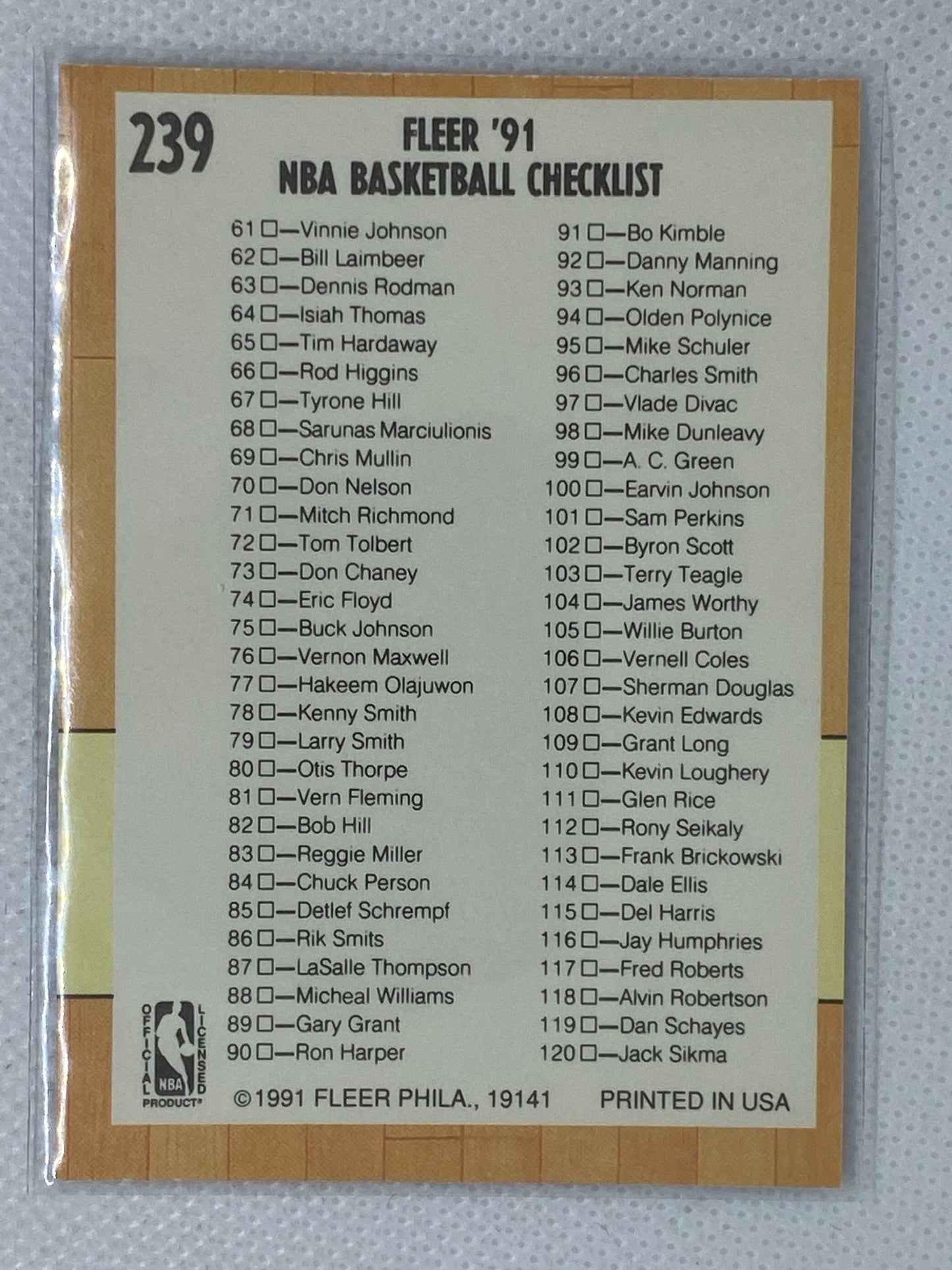 1991-92 Fleer Basketball #239 Checklist 1-120 Super Rare Checklist Bird Jordan