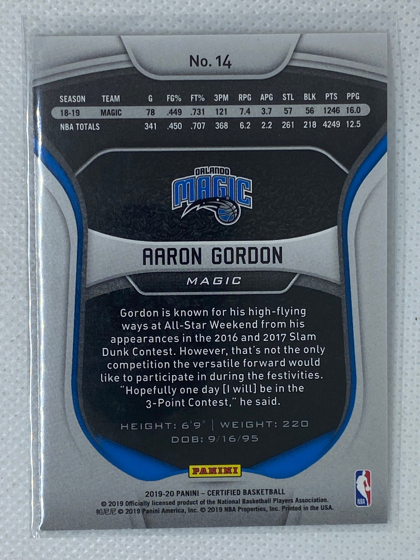 2019-20 Panini Certified Base #14 Aaron Gordon - Orlando Magic