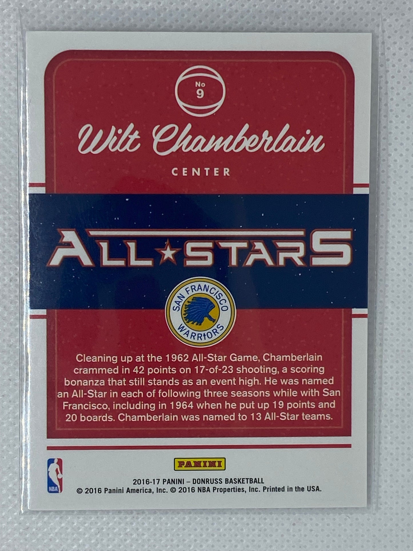 2016-17 Panini Donruss All Stars #9 Wilt Chamberlain