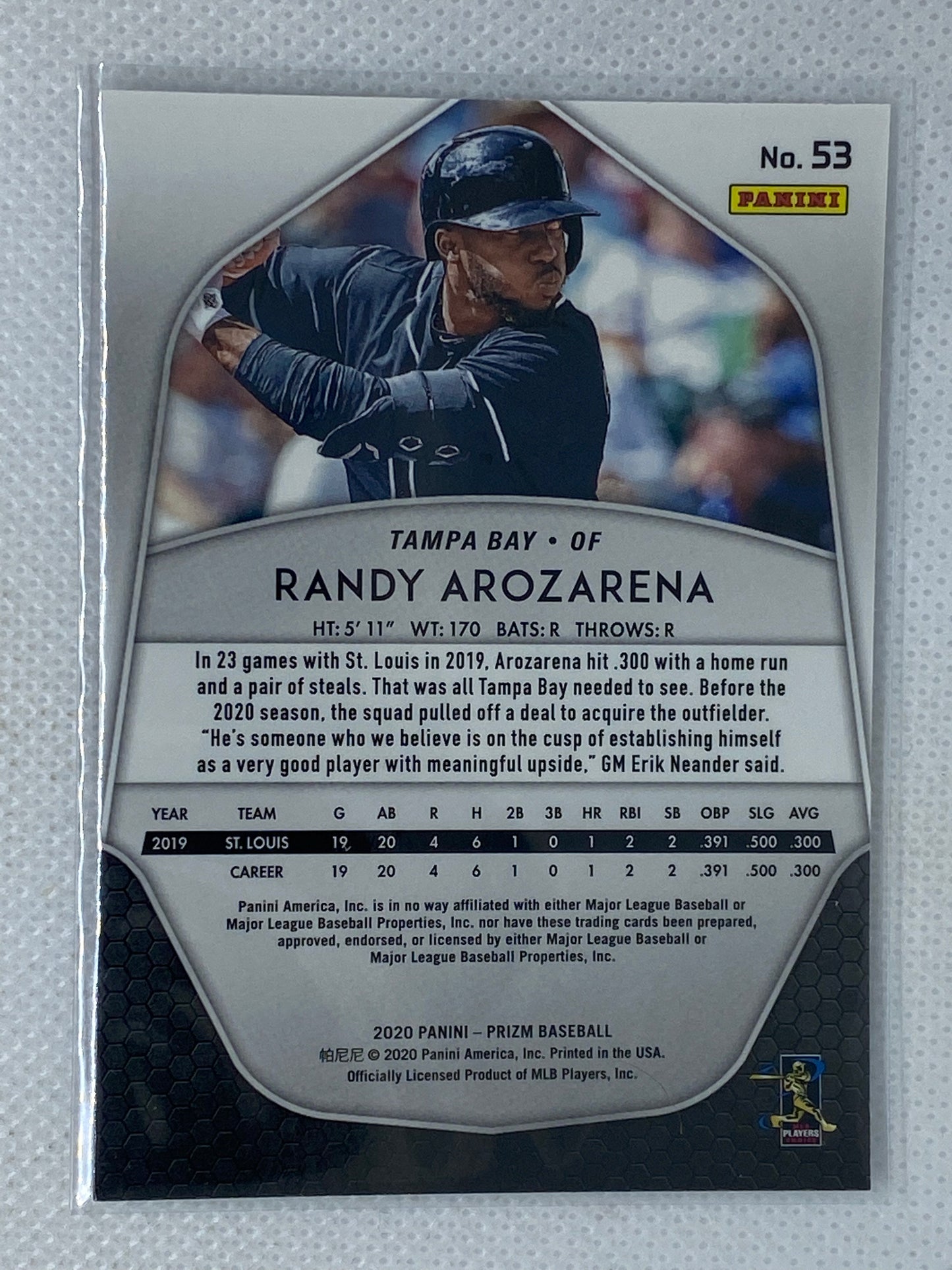 2020 Panini Prizm Randy Arozarena #53 RC Rookie Tampa Bay Rays