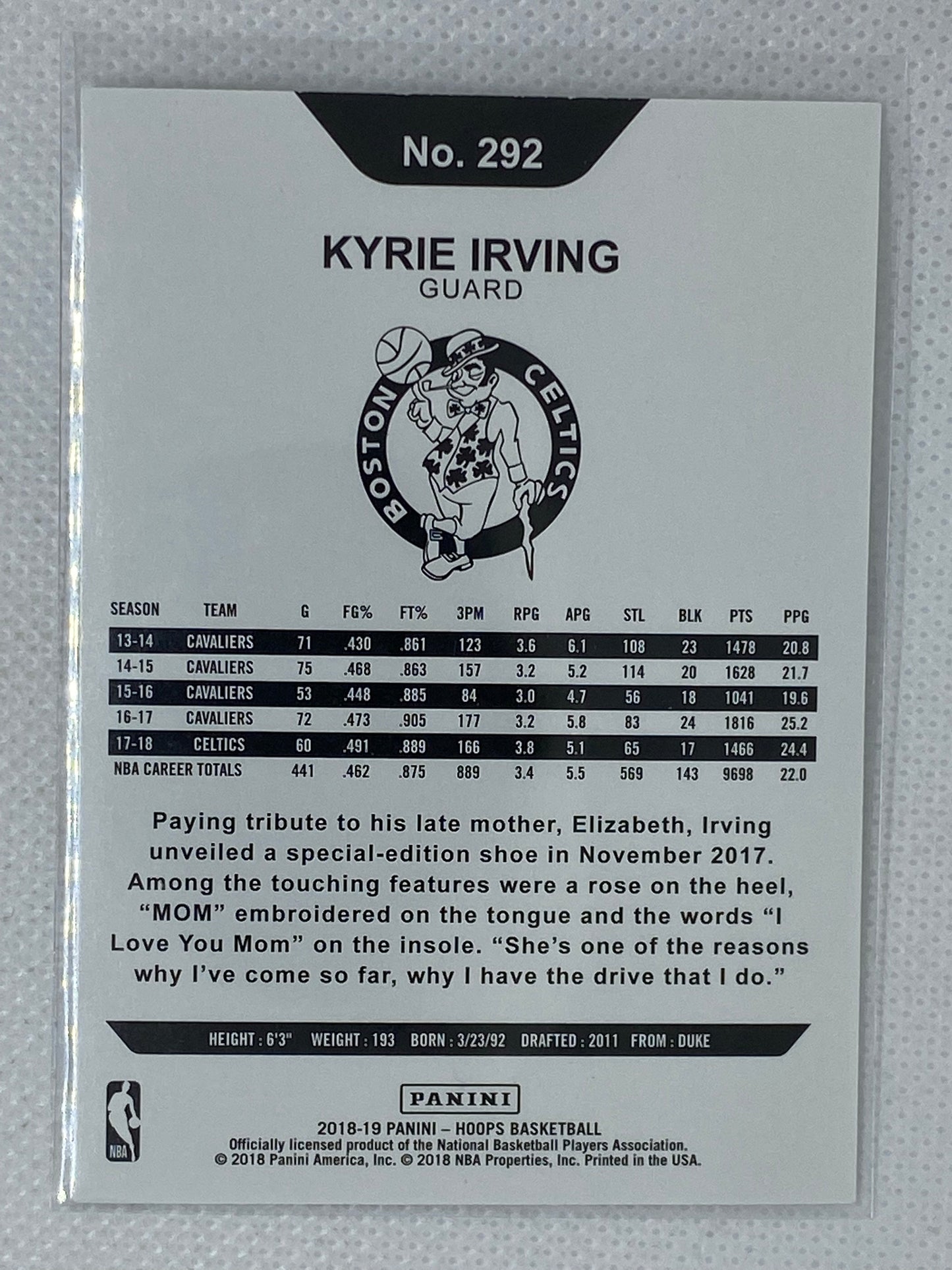 2018-19 Panini Hoops Winter Kyrie Irving Base #292