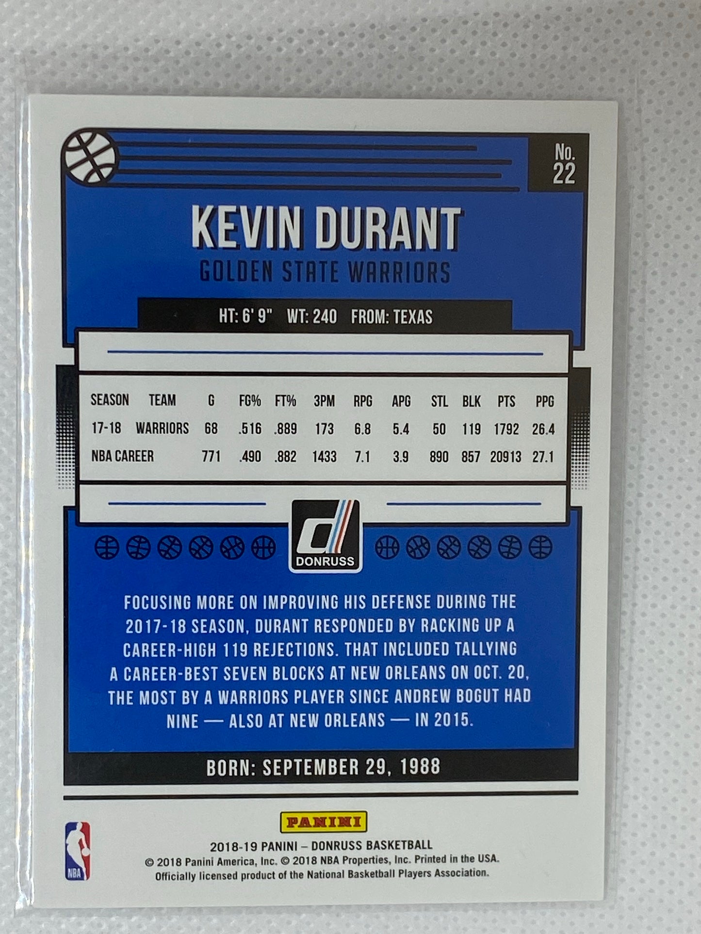 2018-19 Donruss Base Kevin Durant - Golden State Warriors #22