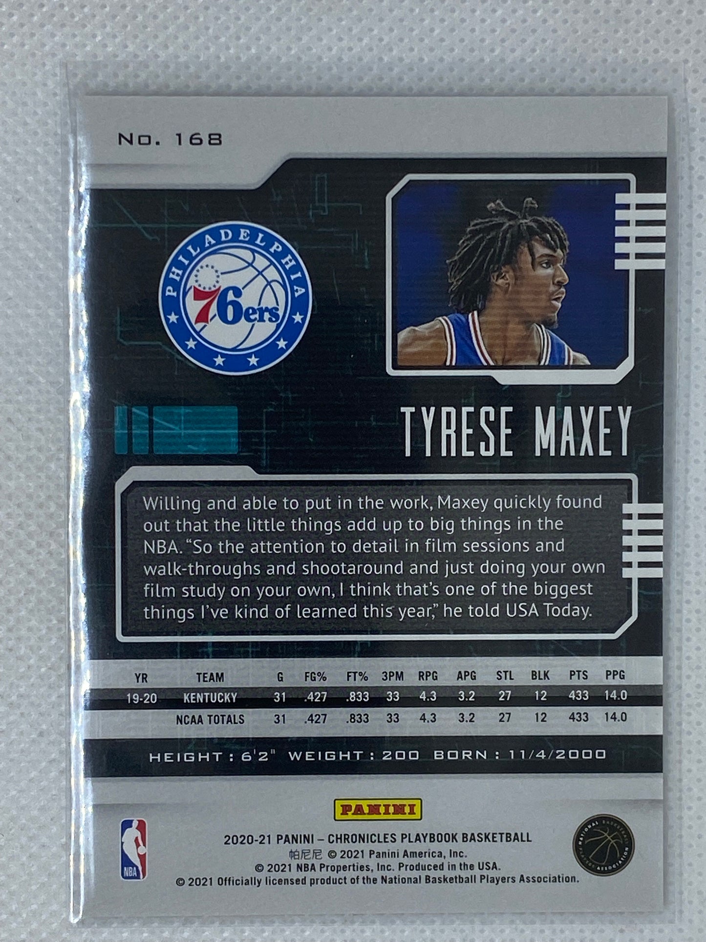 2020-21 Chronicles Tyrese Maxey Playbook RC Rookie #168 Philadelphia 76ers