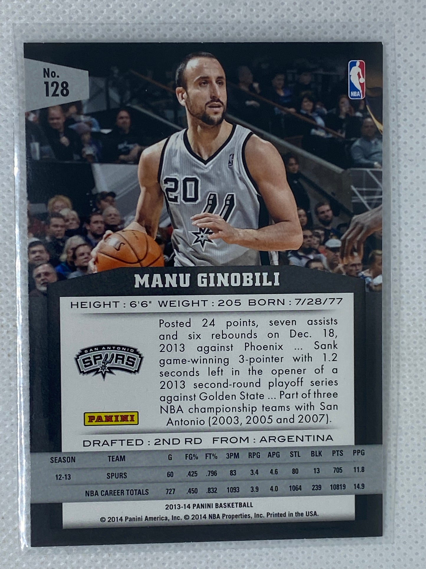 2013-14 Panini Basketball #128 Manu Ginobili San Antonio Spurs