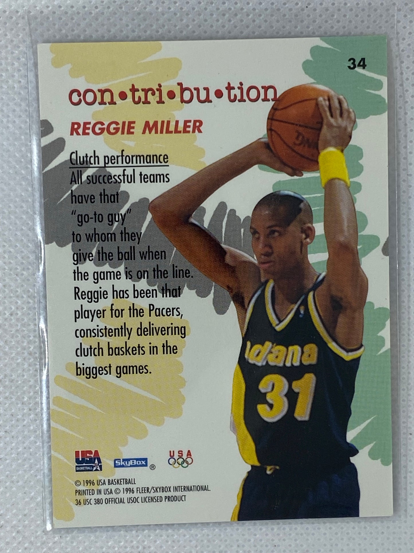 1996 Skybox USA Basketball Reggie Miller #34 HOF