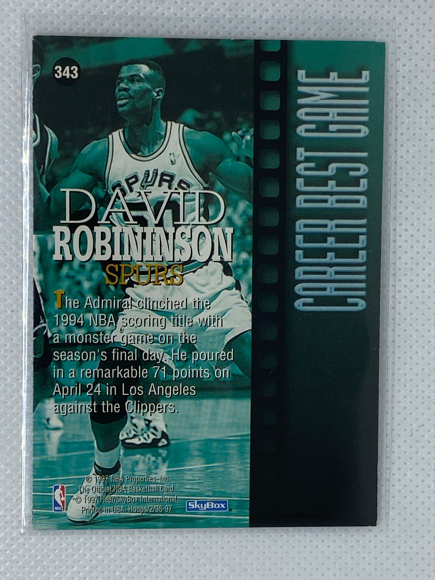 1996-97 NBA Hoops Basketball #343 David Robinson Career Best Game UER