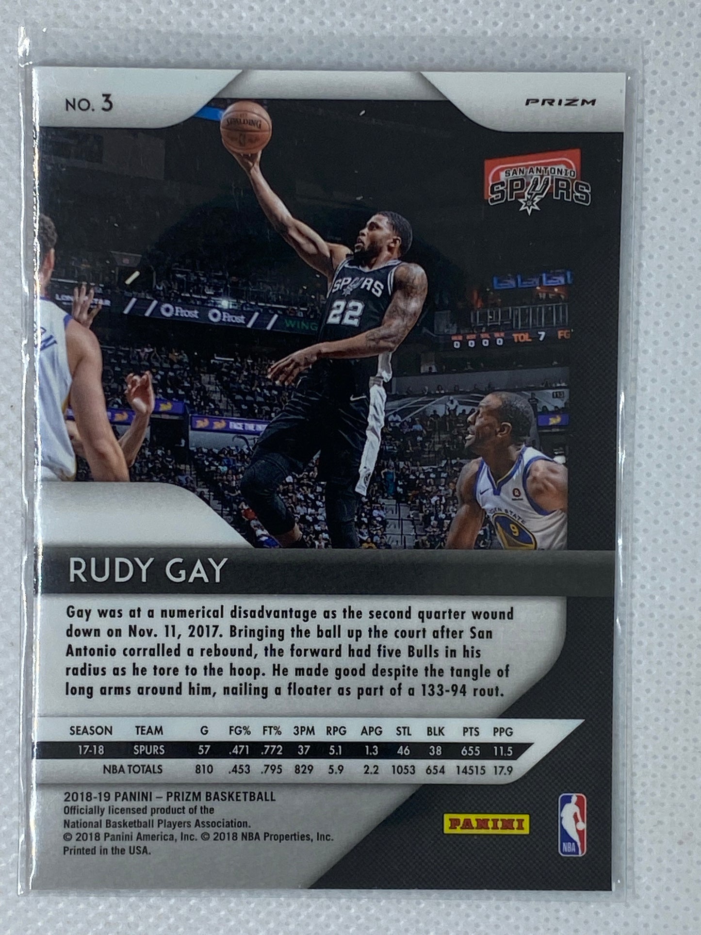 2018-19 Prizm Red White Blue Prizm Rudy Gay #3 San Antonio Spurs