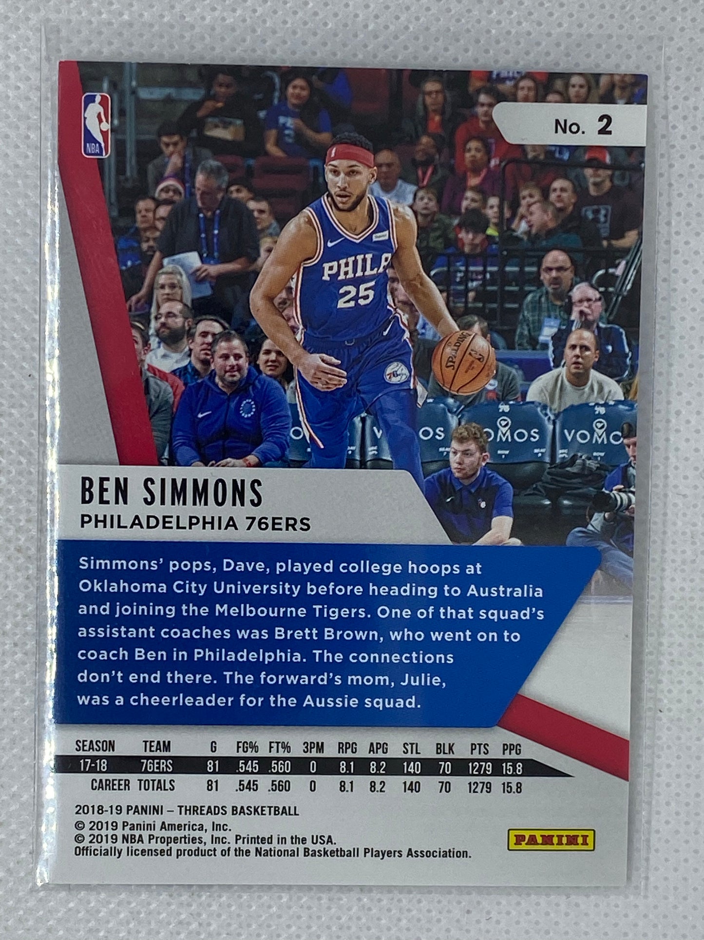 2018-19 Panini Threads #2 Ben Simmons Brooklyn Nets