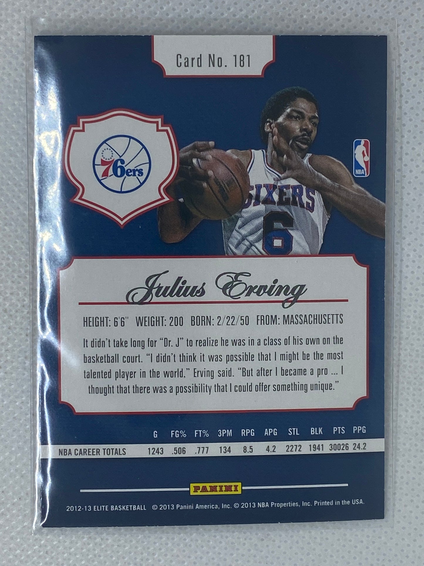 2012-13 Elite Philadelphia 76ers Basketball Card #181 Julius Erving