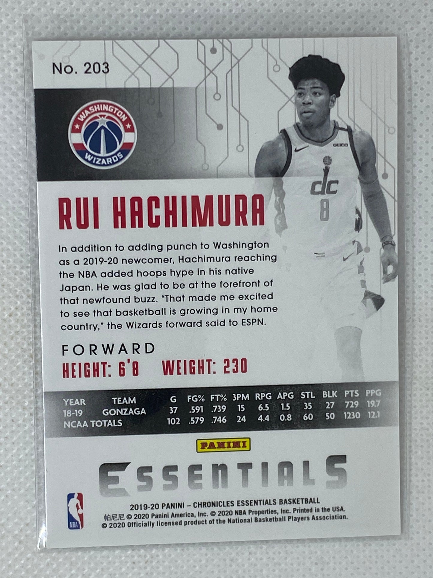 2019-20 Panini Chronicles Essentials Bronze Rui Hachimura #203 Rookie RC