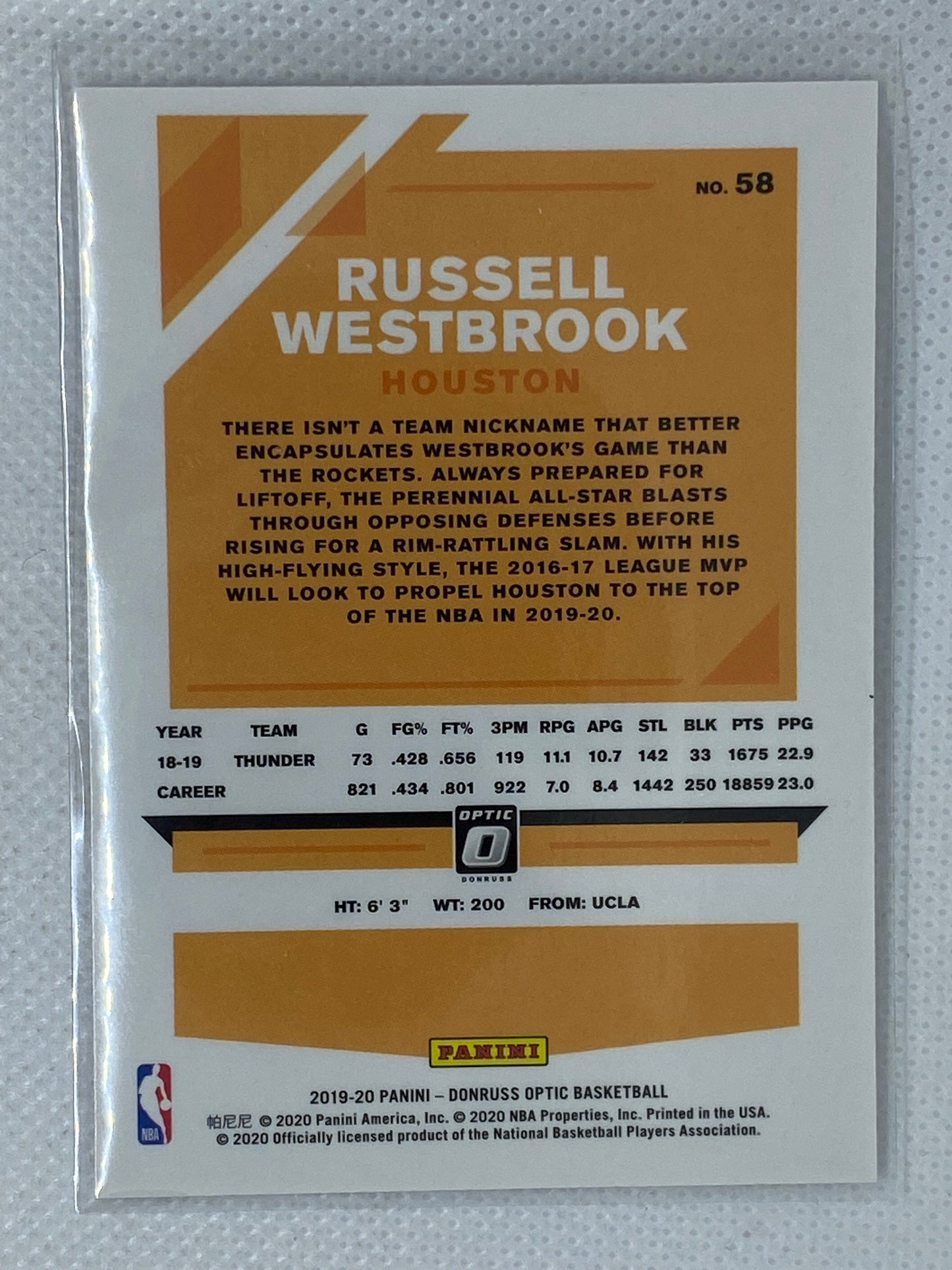 2019-20 Donruss Optic Base #58 Russell Westbrook Houston Rockets