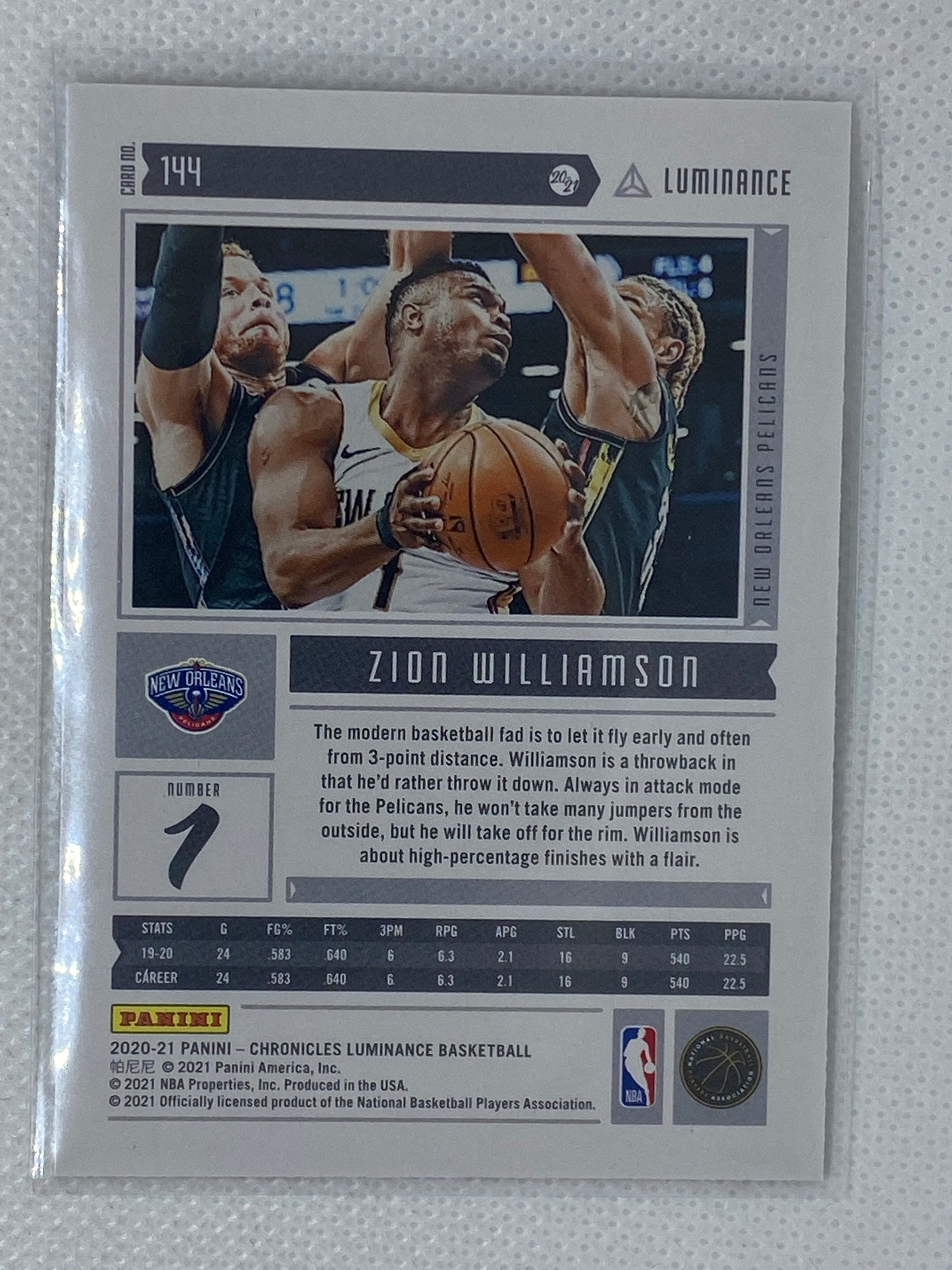 2020-21 Panini Chronicles Zion Williamson Luminance Green Parallel #144