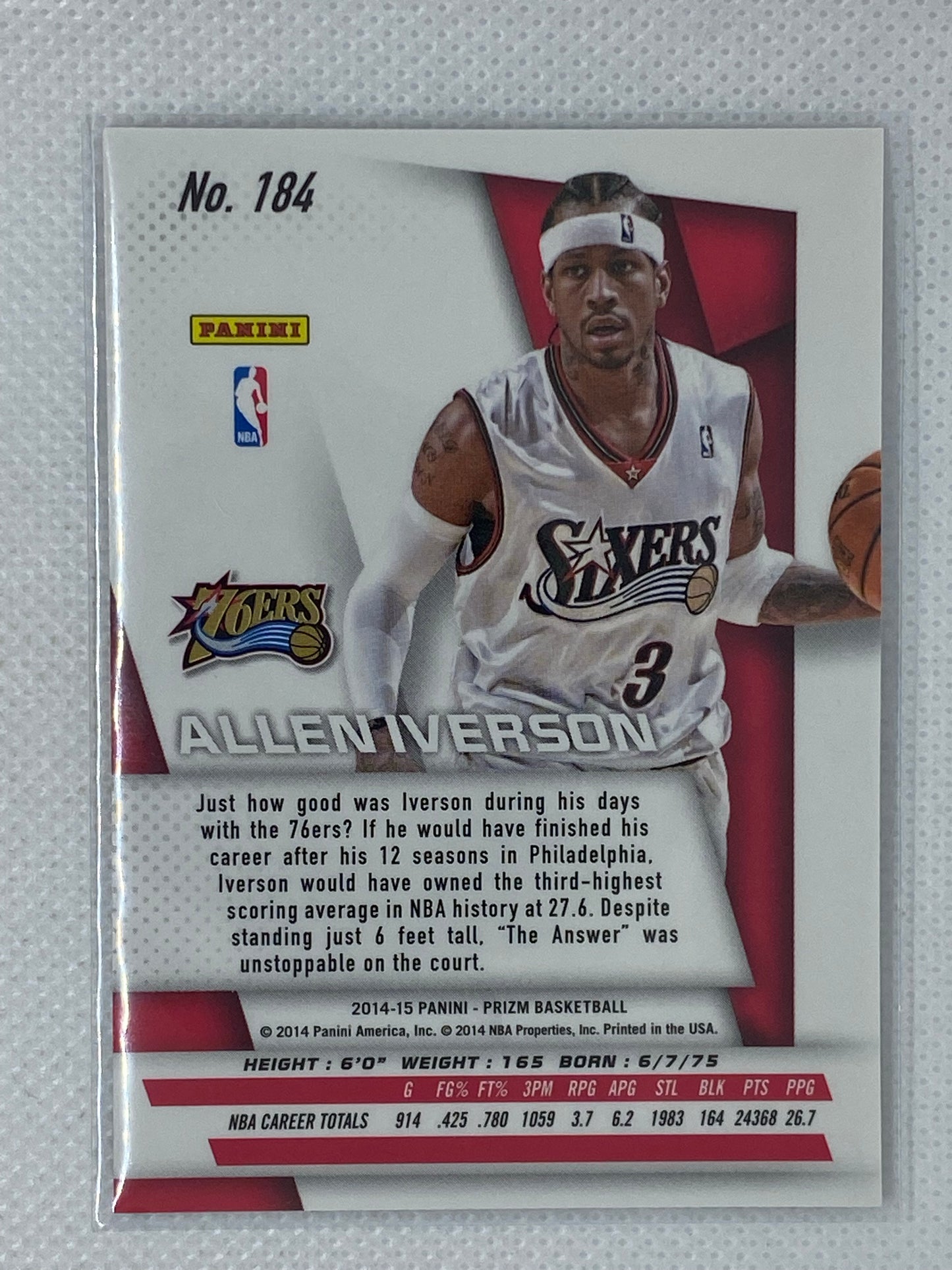 2014-15 Panini Prizm Allen Iverson #184 Philadelphia 76ers