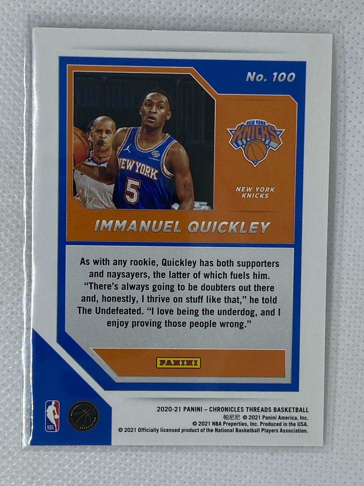 2020-21 Panini Chronicles Immanuel Quickley Threads Rookie Insert #100