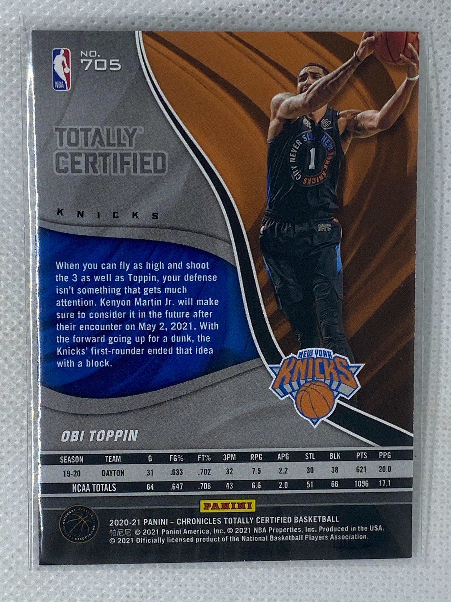 2020-21 Panini Chronicles Obi Toppin Totally Certified Red RC #705 NY Knicks