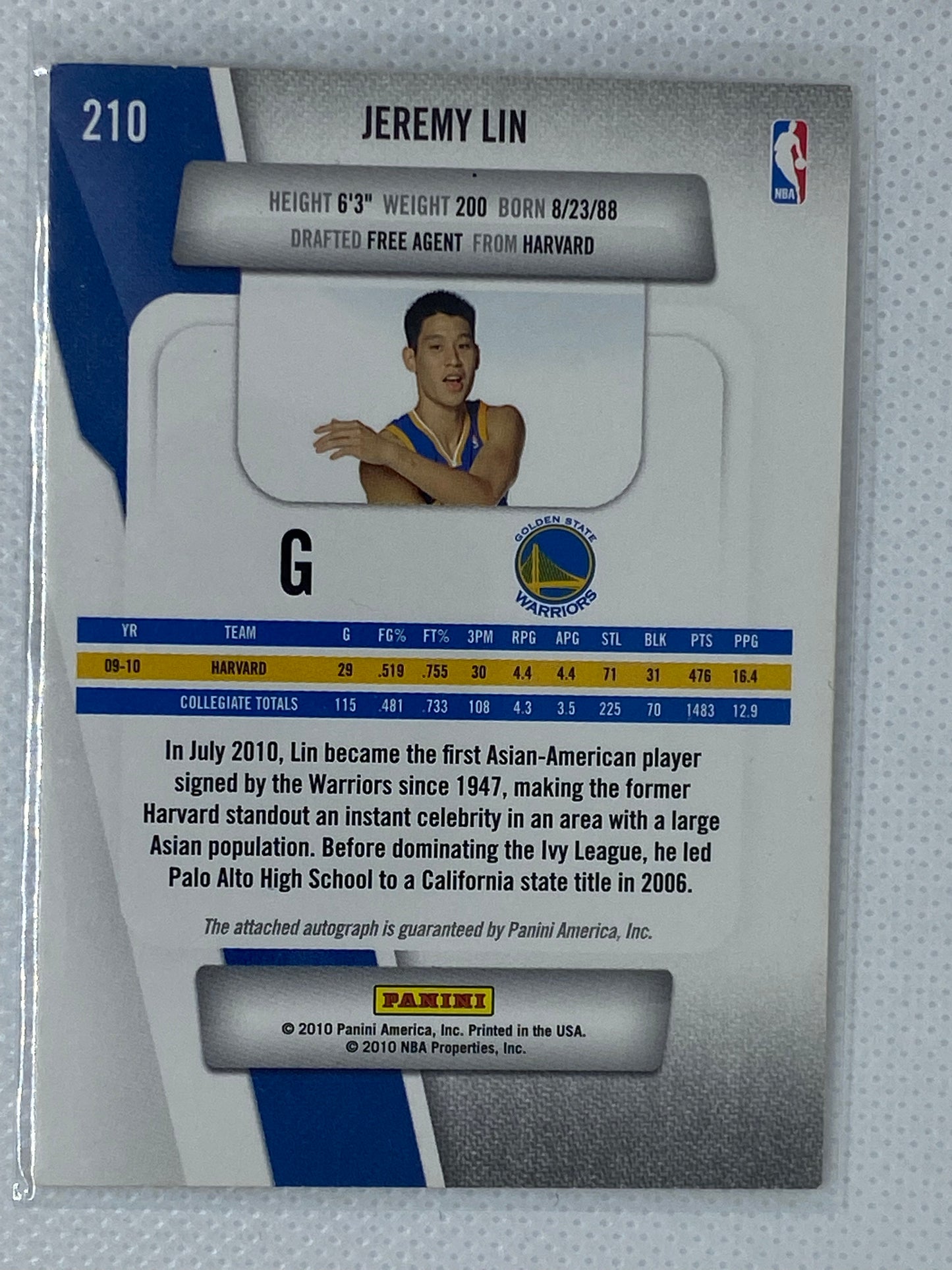 Jeremy Lin ROOKIE 2010-11 Prestige #210 RC Warriors Knicks Rockets