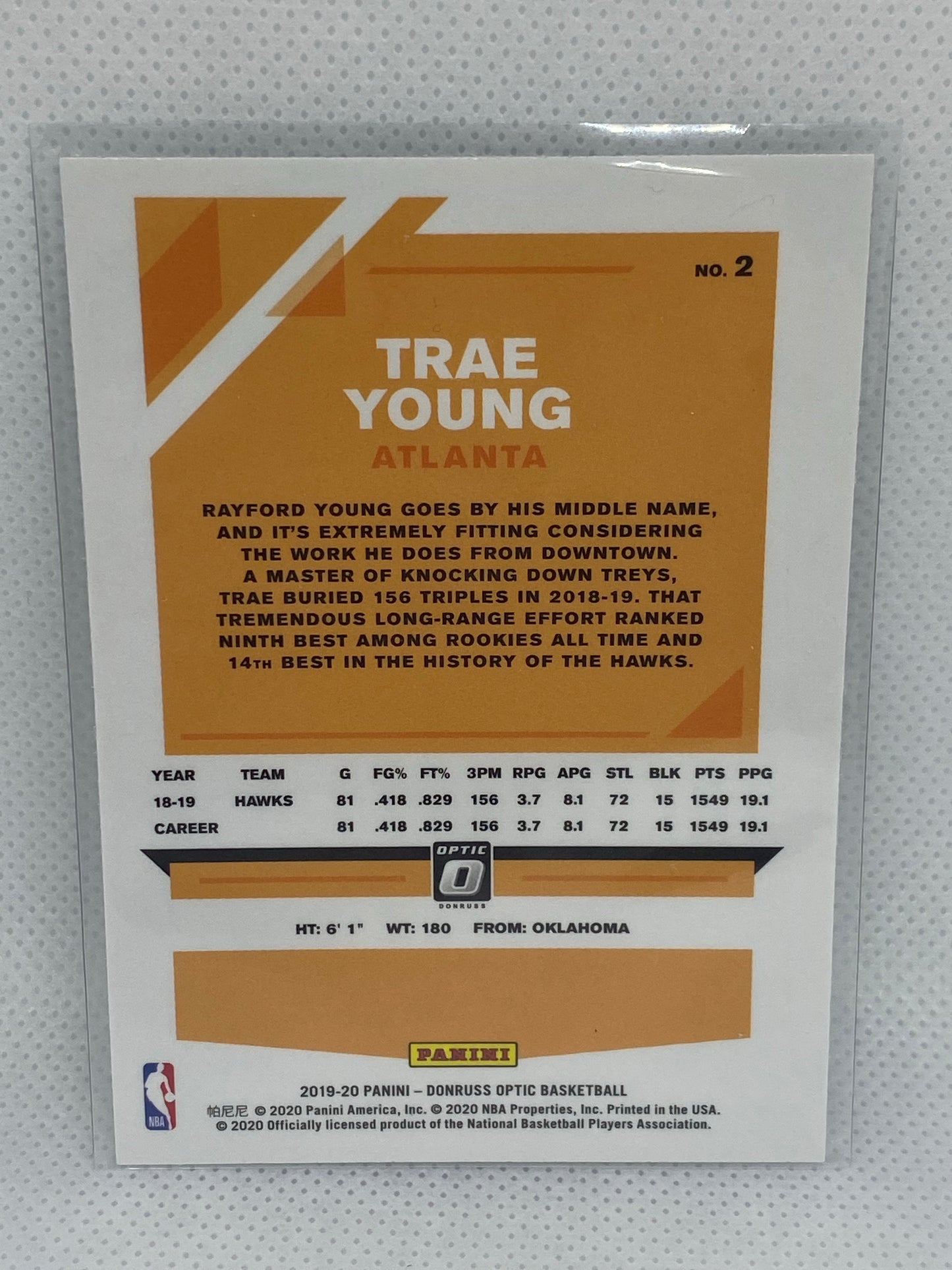 2019-20 Panini Donruss Optic Base #2 Trae Young Atlanta Hawks 2nd Year