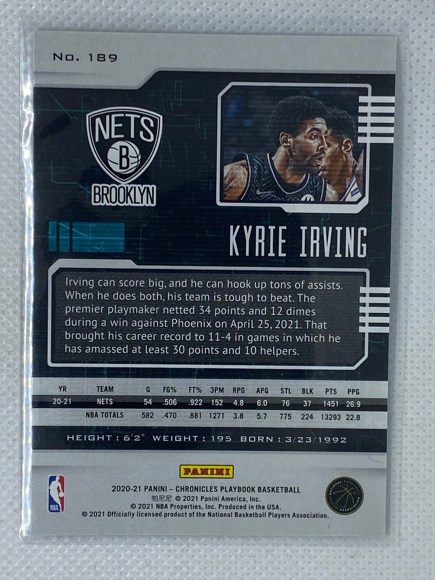 2020-21 Panini Basketball Chronicles Kyrie Irving Playbook #189 Brooklyn Nets