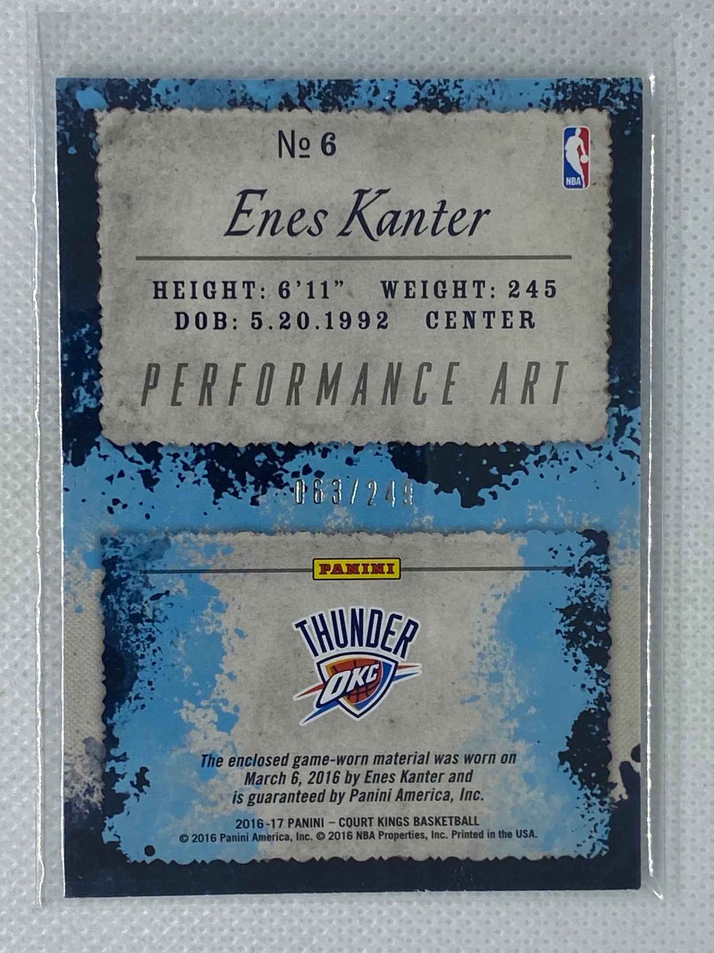 2016-17 Panini Court Kings Performance Art Jerseys /249 Enes Kanter #6