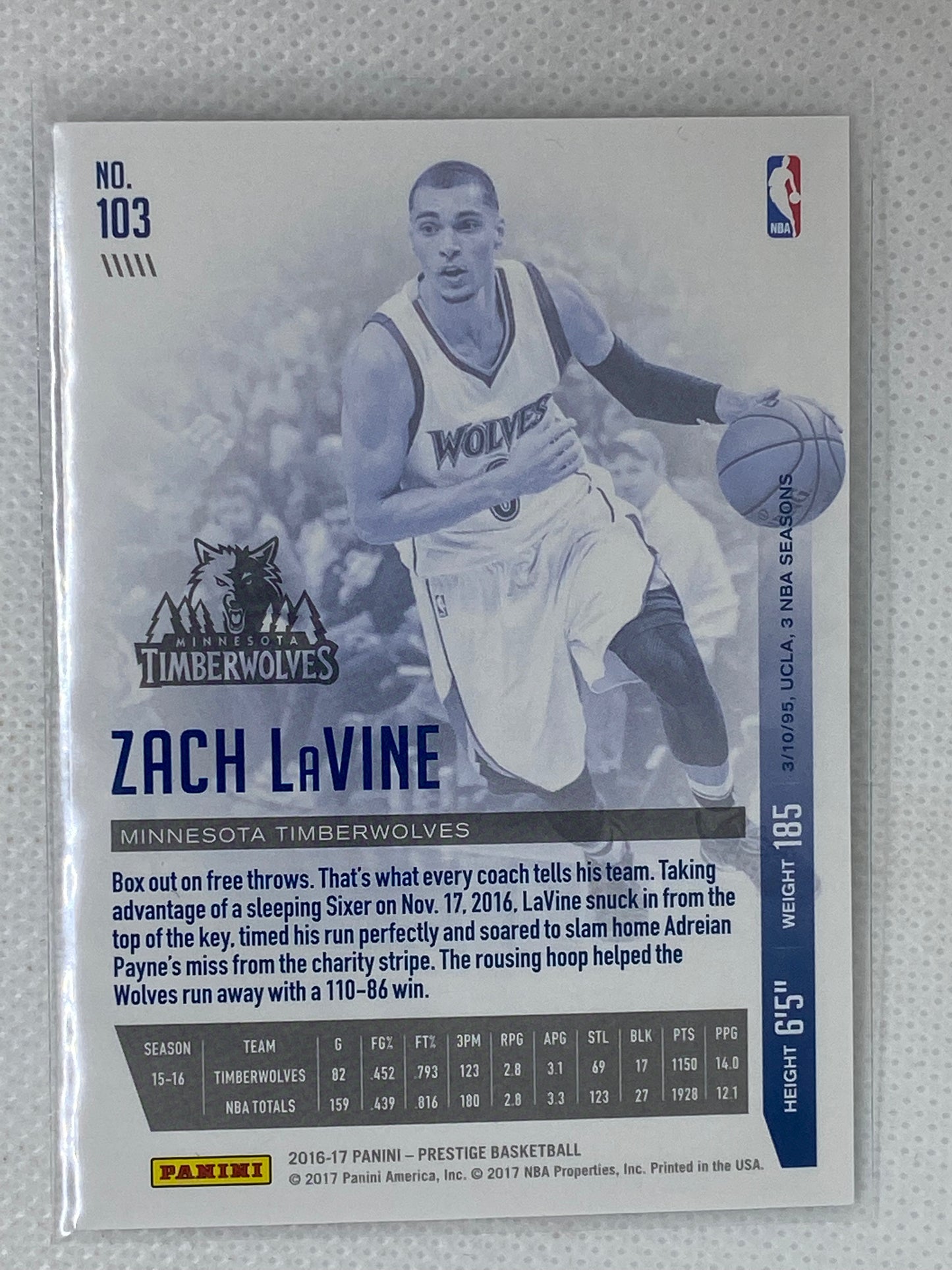 2016-17 Panini Prestige Zach LaVine #103